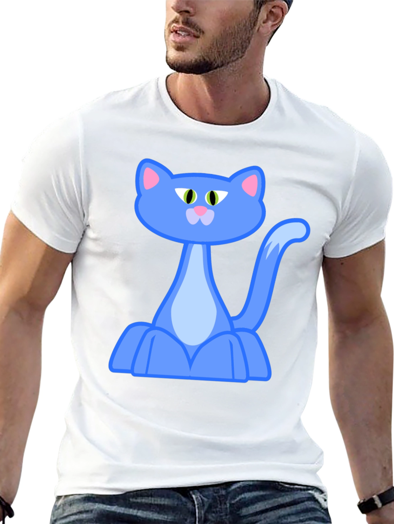 Cartoon Cat Graphic Tee - Black Cotton Blend