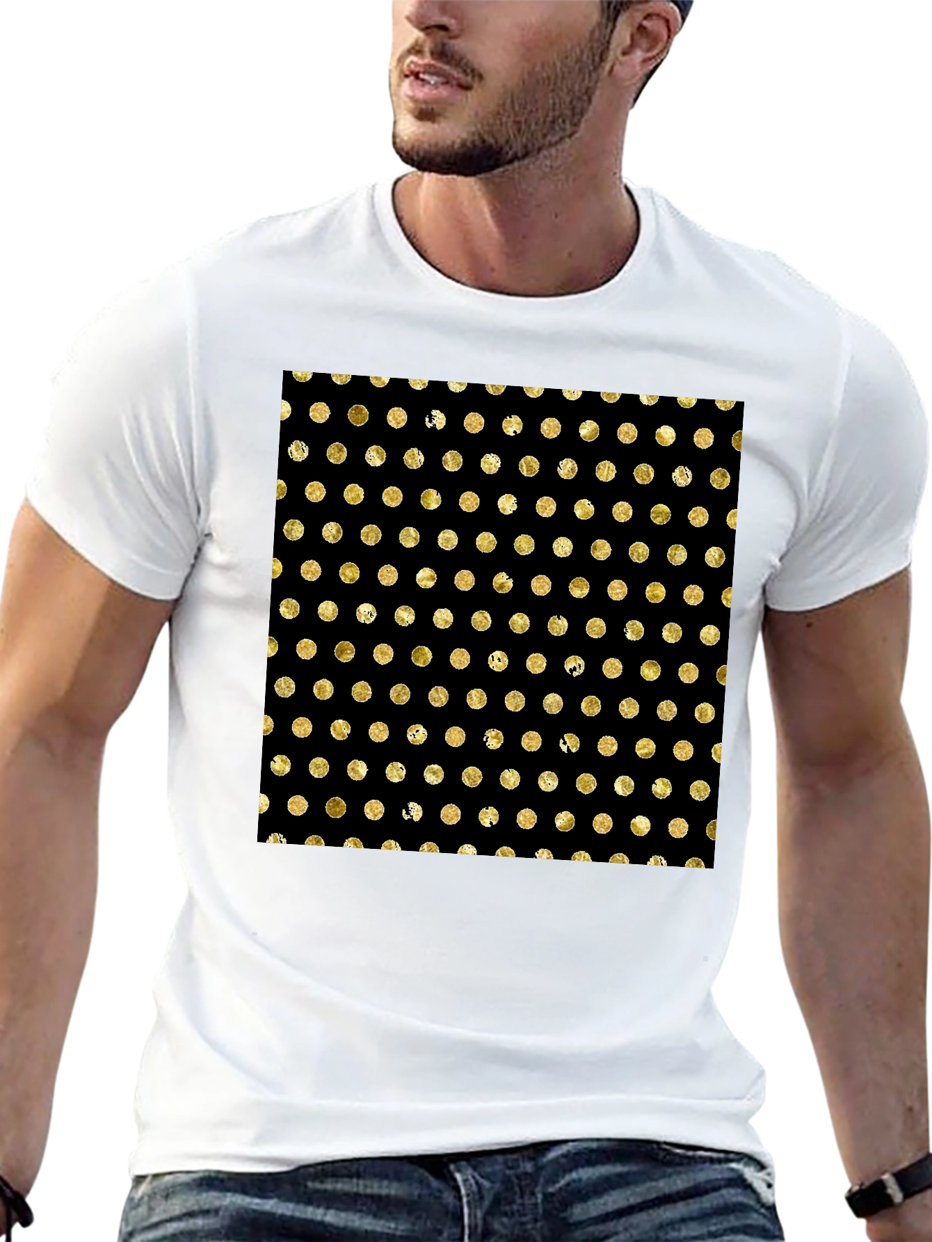 Polka Dot Pattern Tee - Black & Gold Design
