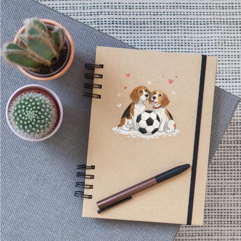 Beagles with soccer ball for Valentine's Day