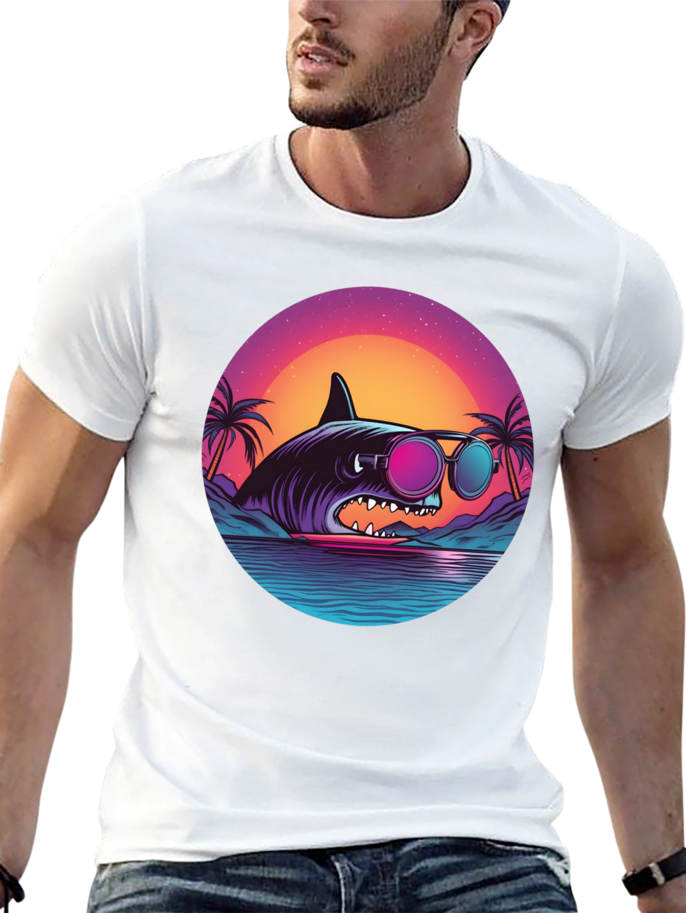 Retro Shark T-Shirt - Beach Vibes Graphic Tee