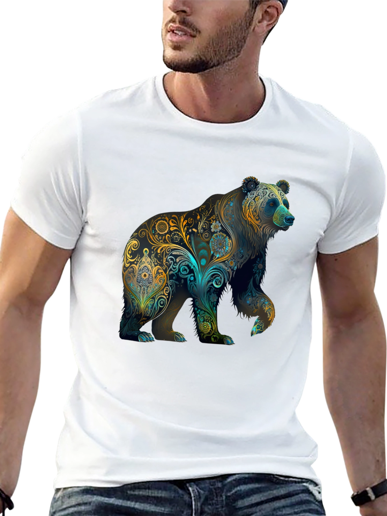 Floral Bear Graphic Tee - Black