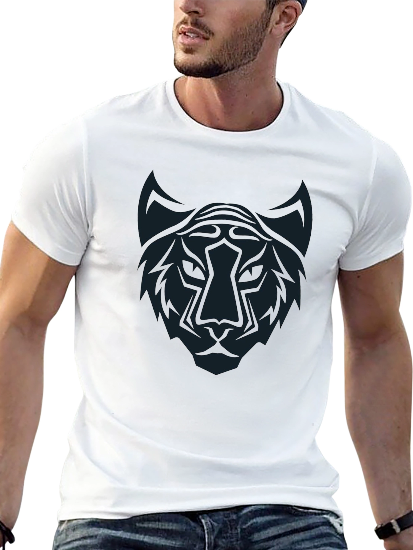 Black T-Shirt with Abstract Tiger Graphic Tee