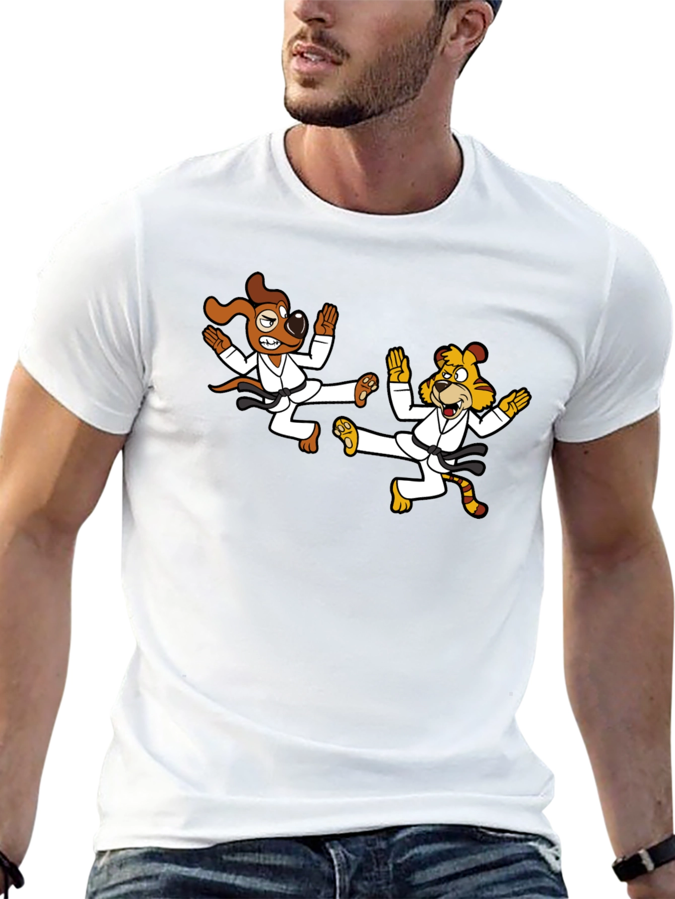 Karate Dog & Tiger Black T-Shirt