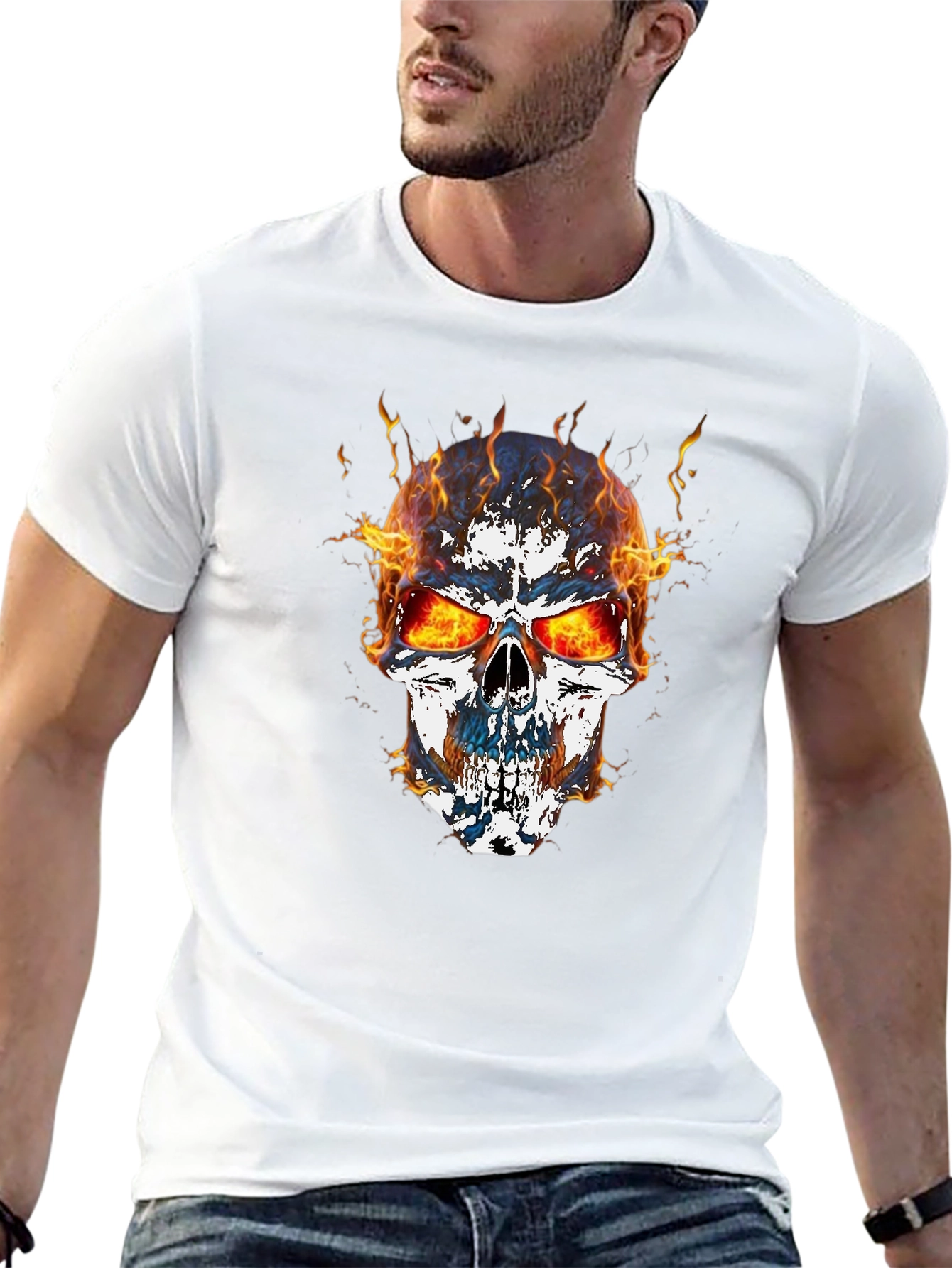 Flaming Skull Graphic T-Shirt - Mens Black Tee