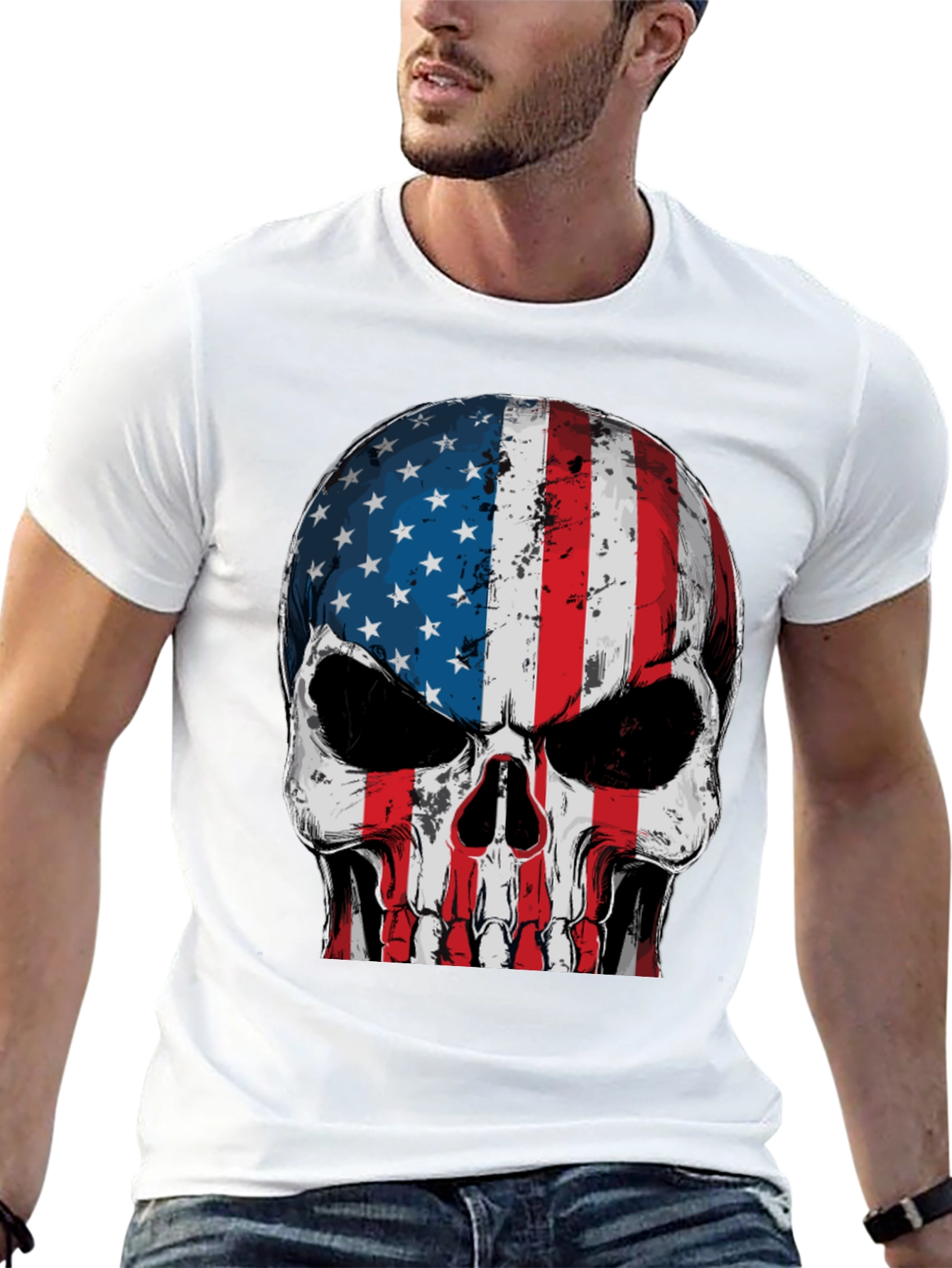American Flag Skull Graphic T-Shirt