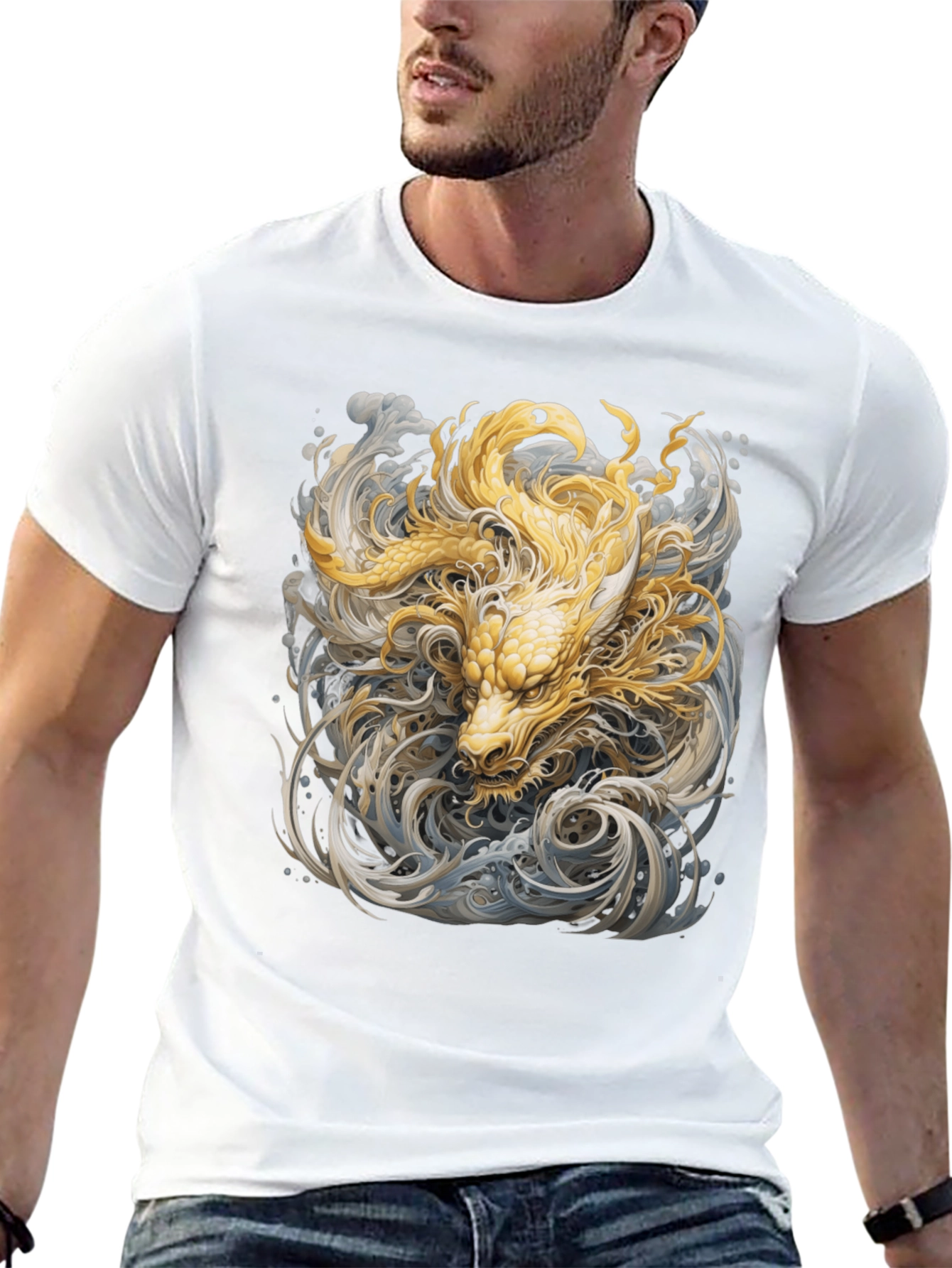 Golden Dragon Graphic Tee - Stylish Black Cotton T-Shirt