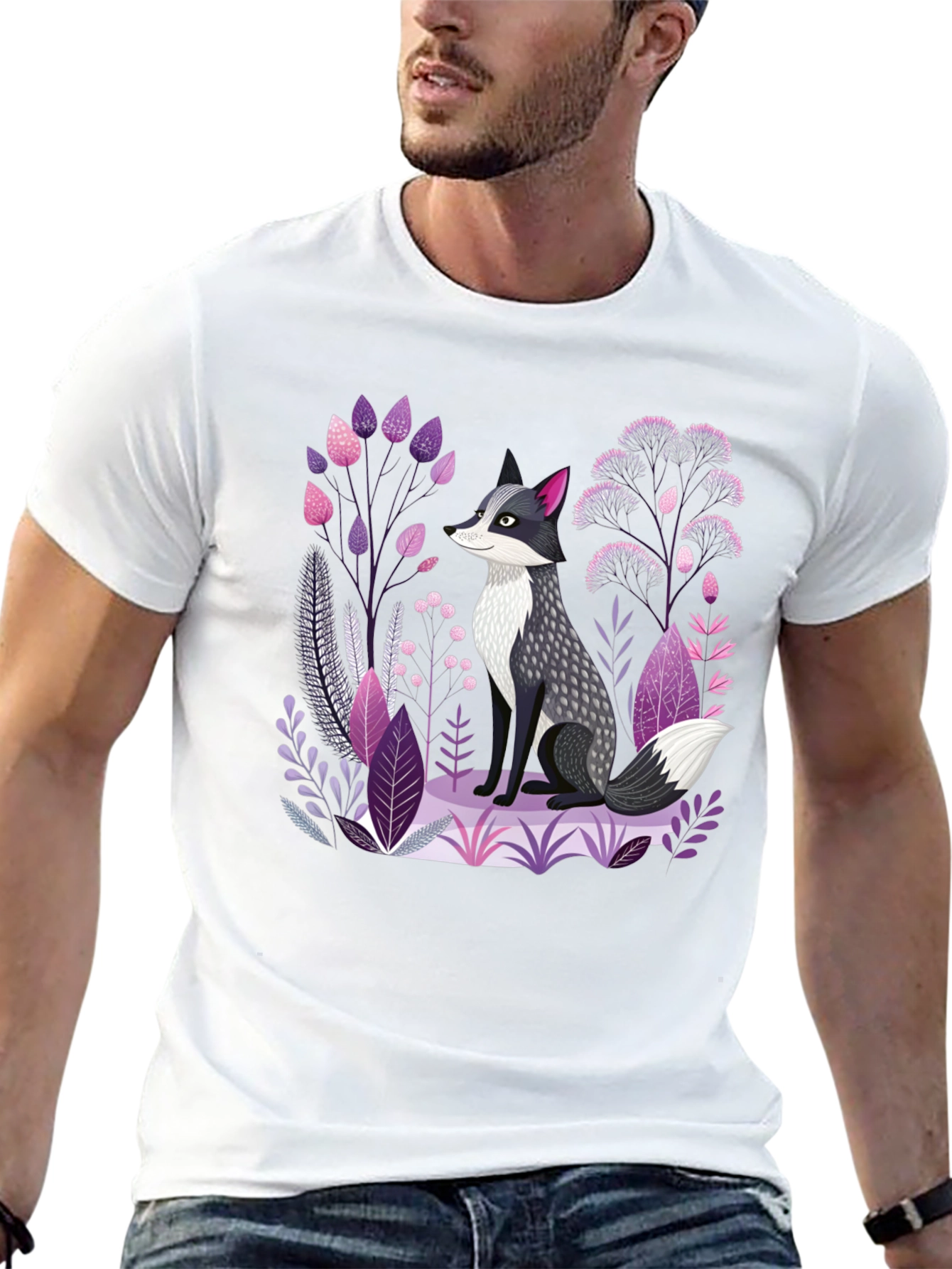 Fox & Floral Graphic Print Black T-Shirt