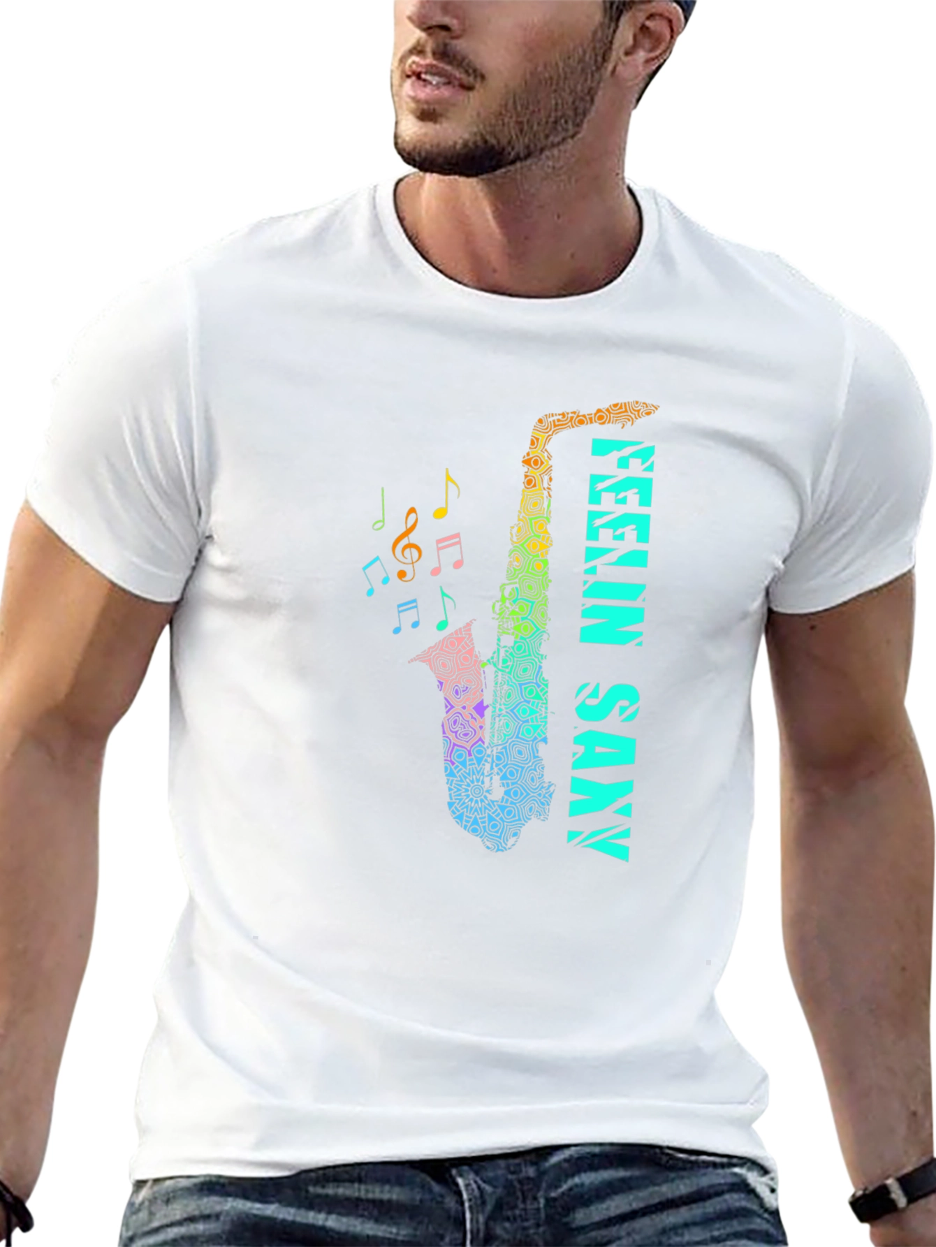 Feelin Saxxy Black T-Shirt - Musical Instrument Graphic Tee