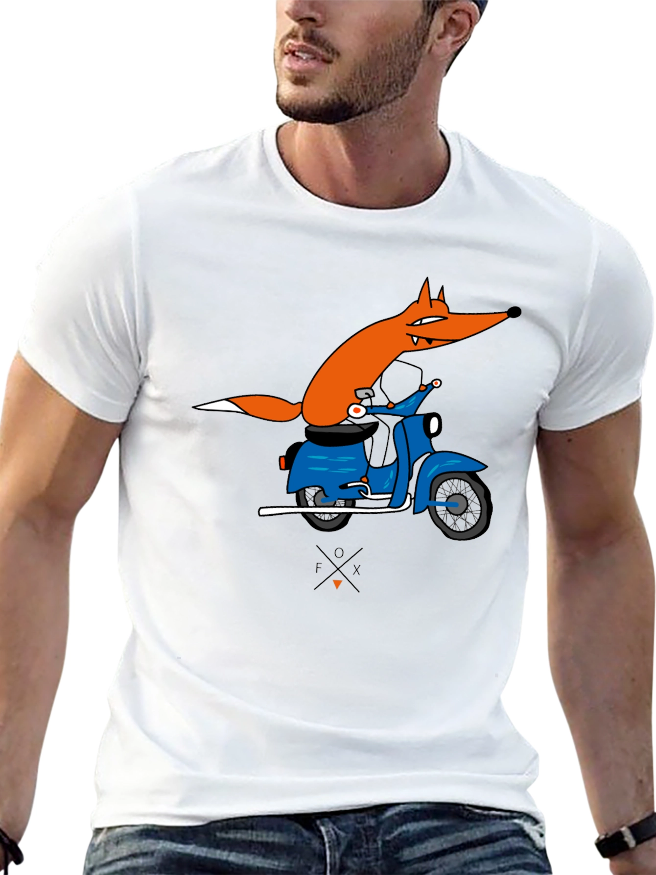 Fox on Scooter Graphic T-Shirt - Black
