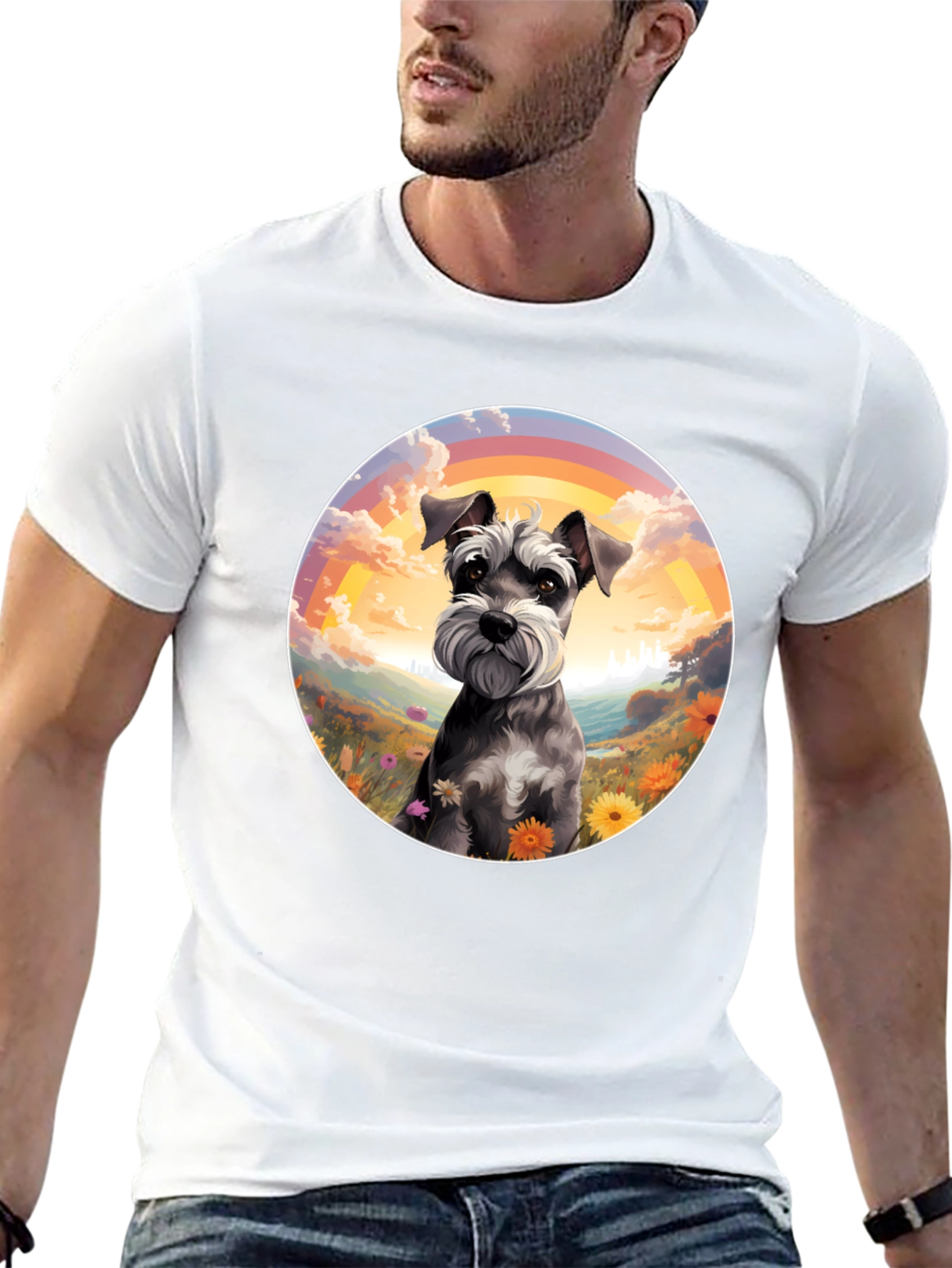 Schnauzer Dog Rainbow Graphic T-Shirt