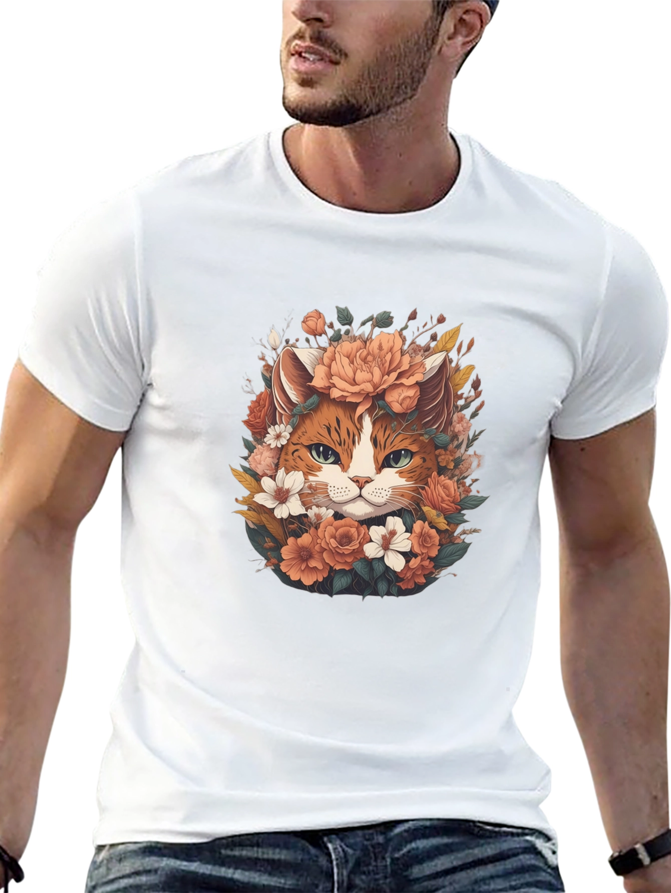 Floral Cat T-Shirt - Unique Graphic Tee