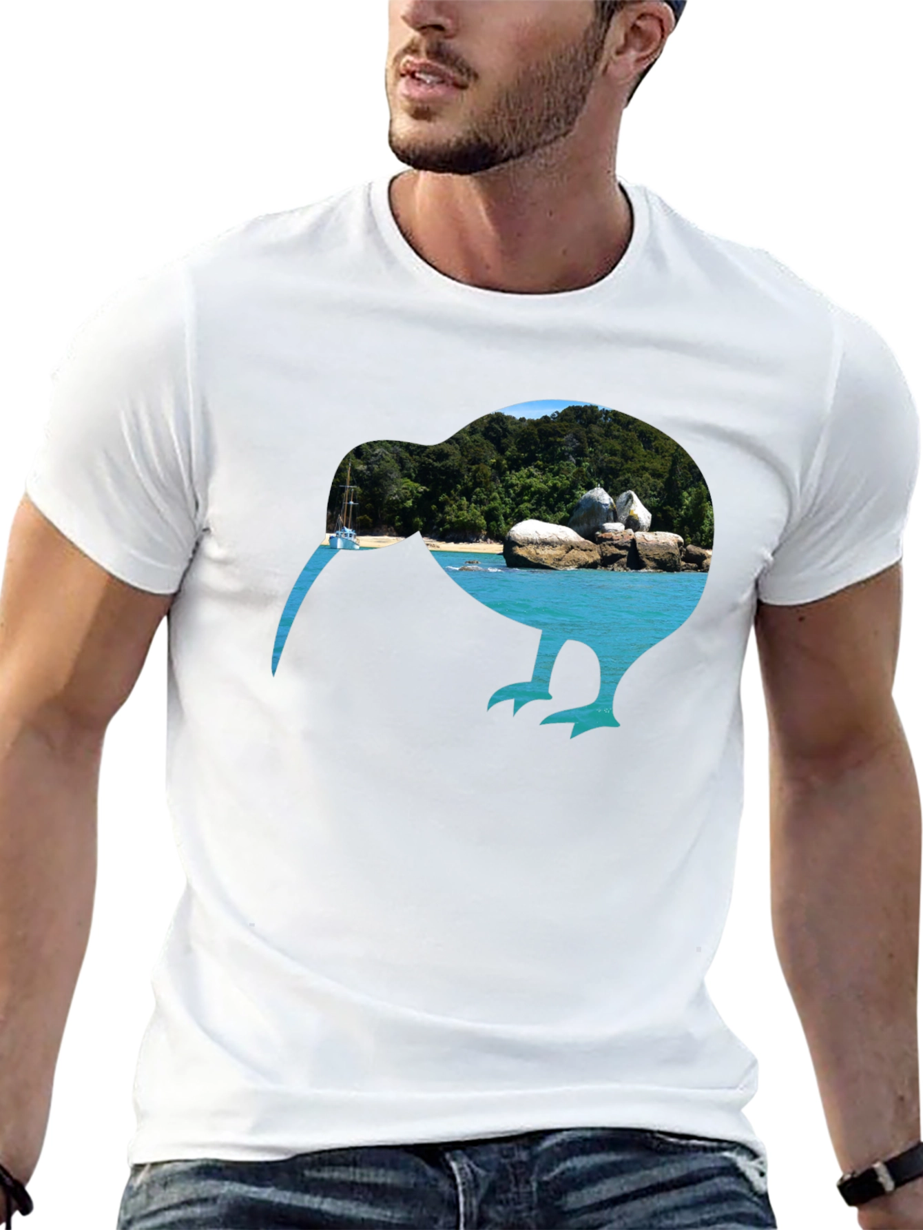 Kiwi Beach Graphic Tee - Black Cotton T-Shirt