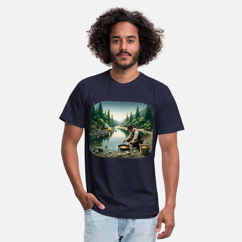 Gold Prospector by the River in a Serene Forest
