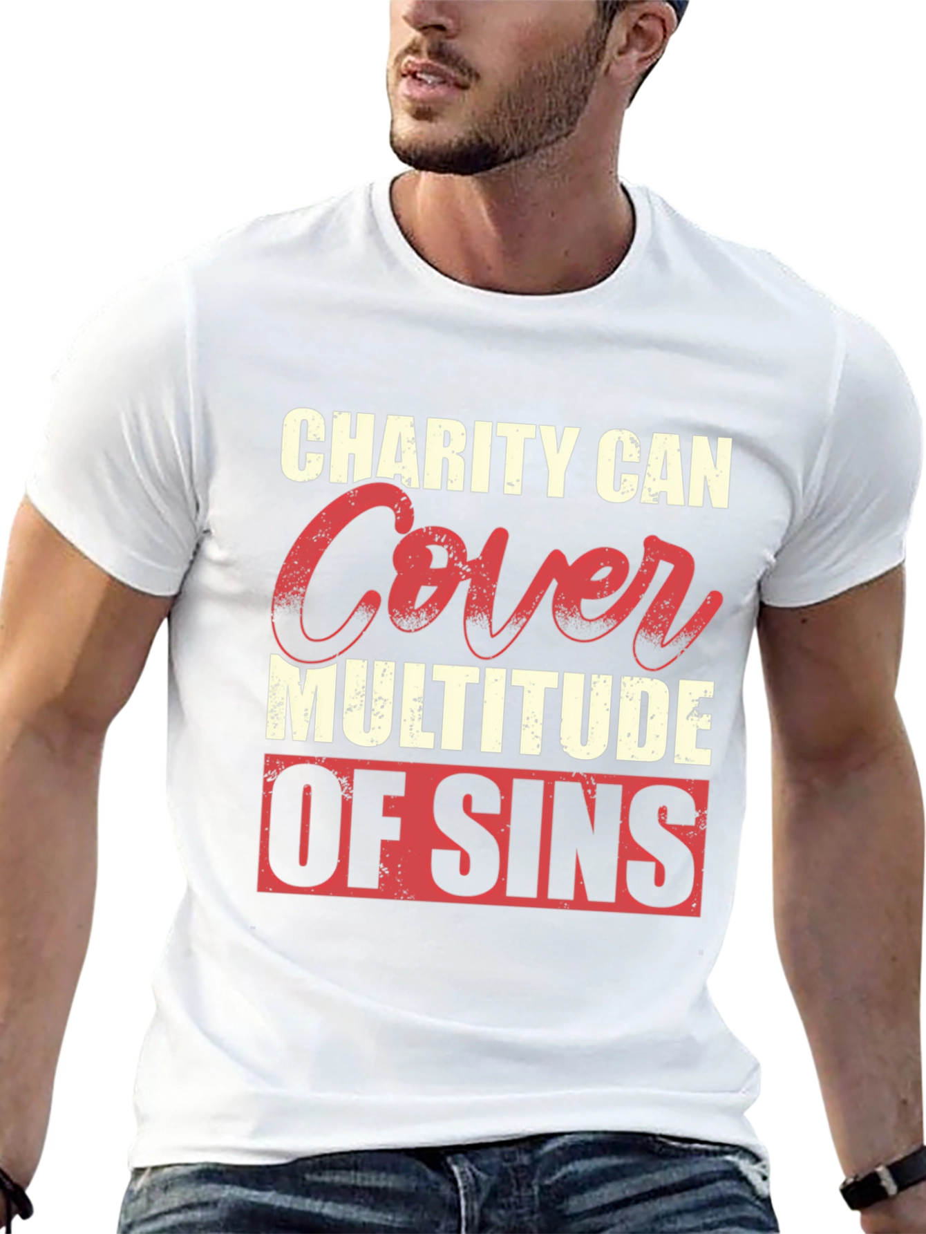 Charity Covers Sins Graphic T-Shirt - Mens Black Tee