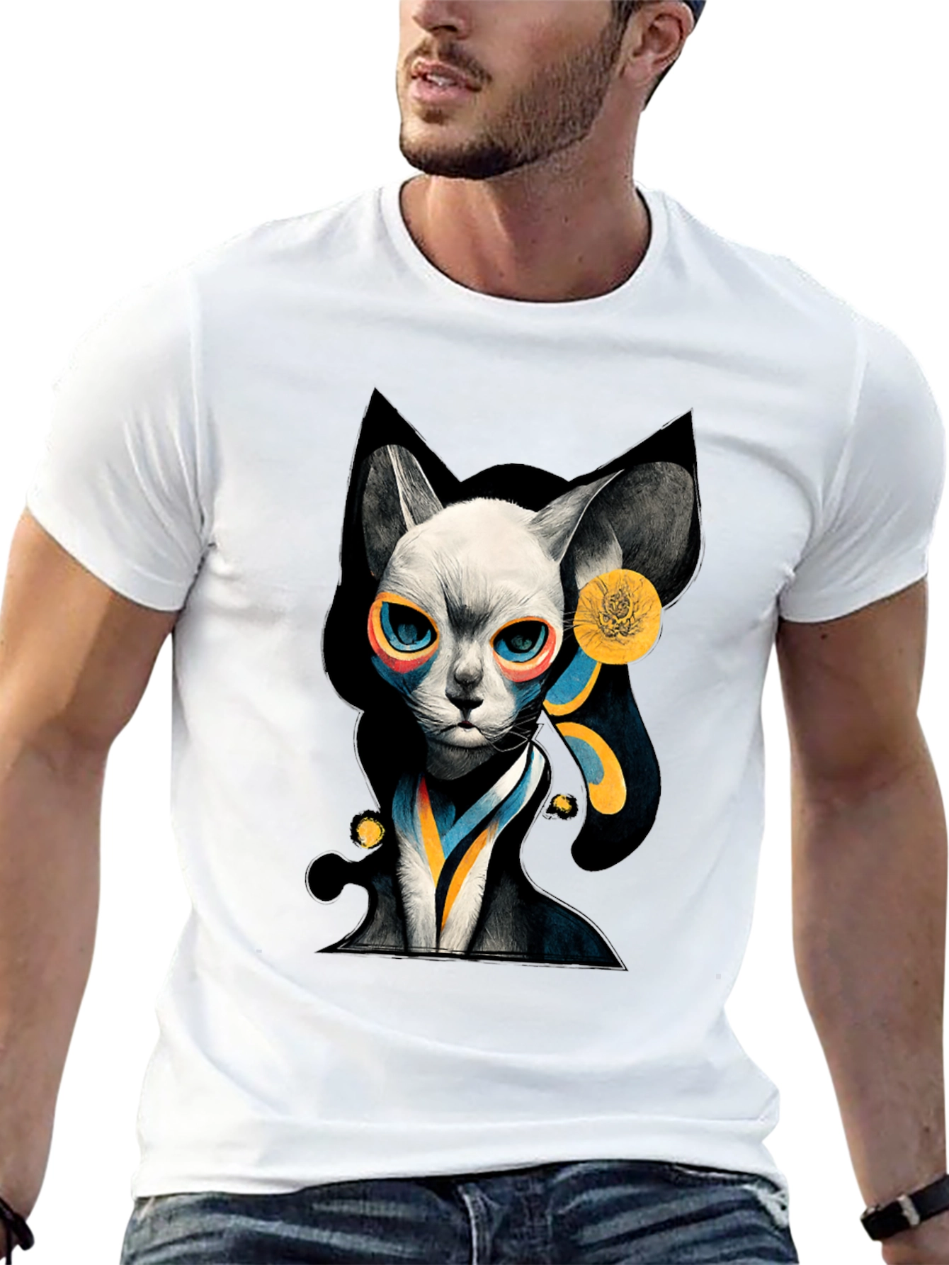Abstract Cat Graphic Black T-Shirt