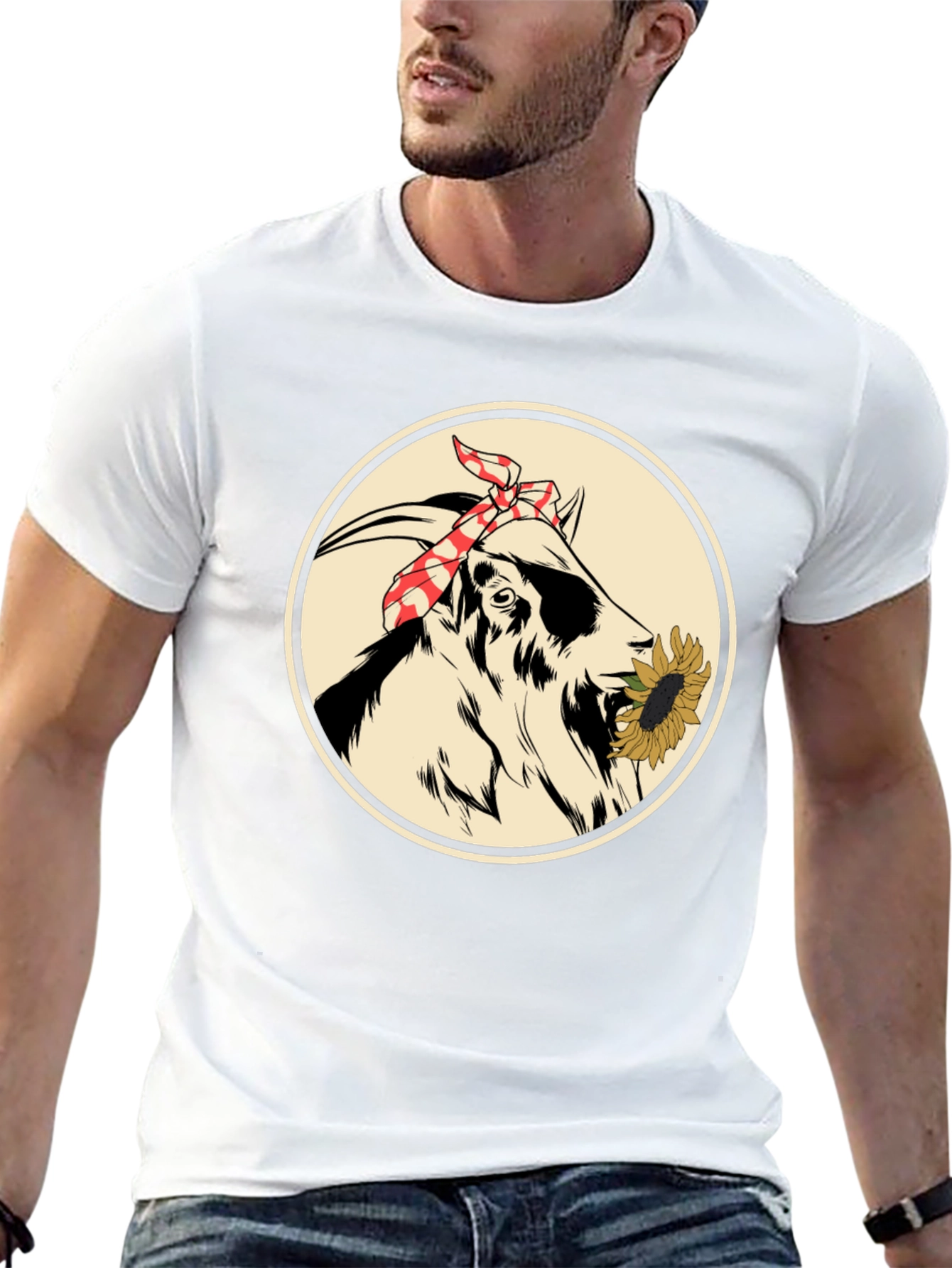 Goat With Sunflower T-Shirt - Farm Animal Tee