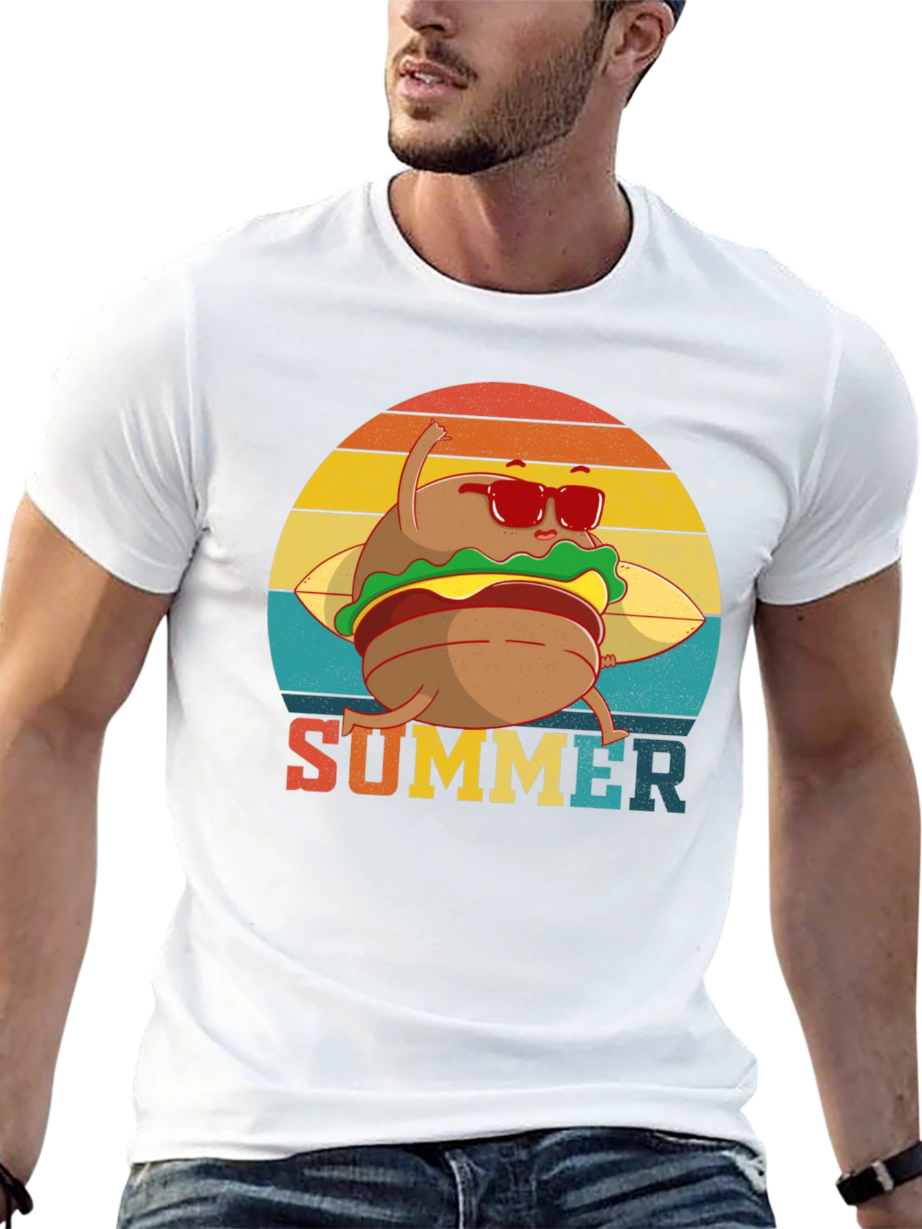 Summer Burger Graphic Tee - Black Cotton T-Shirt
