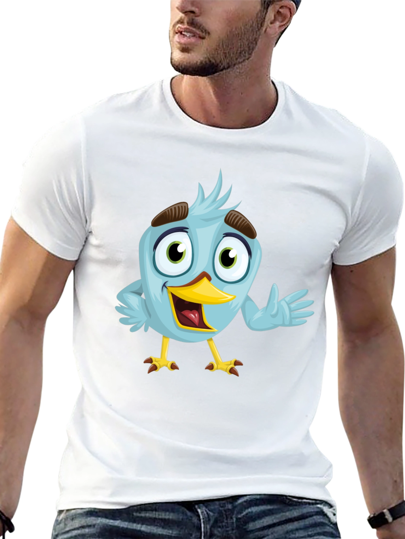 Cartoon Bird Graphic T-Shirt - Black