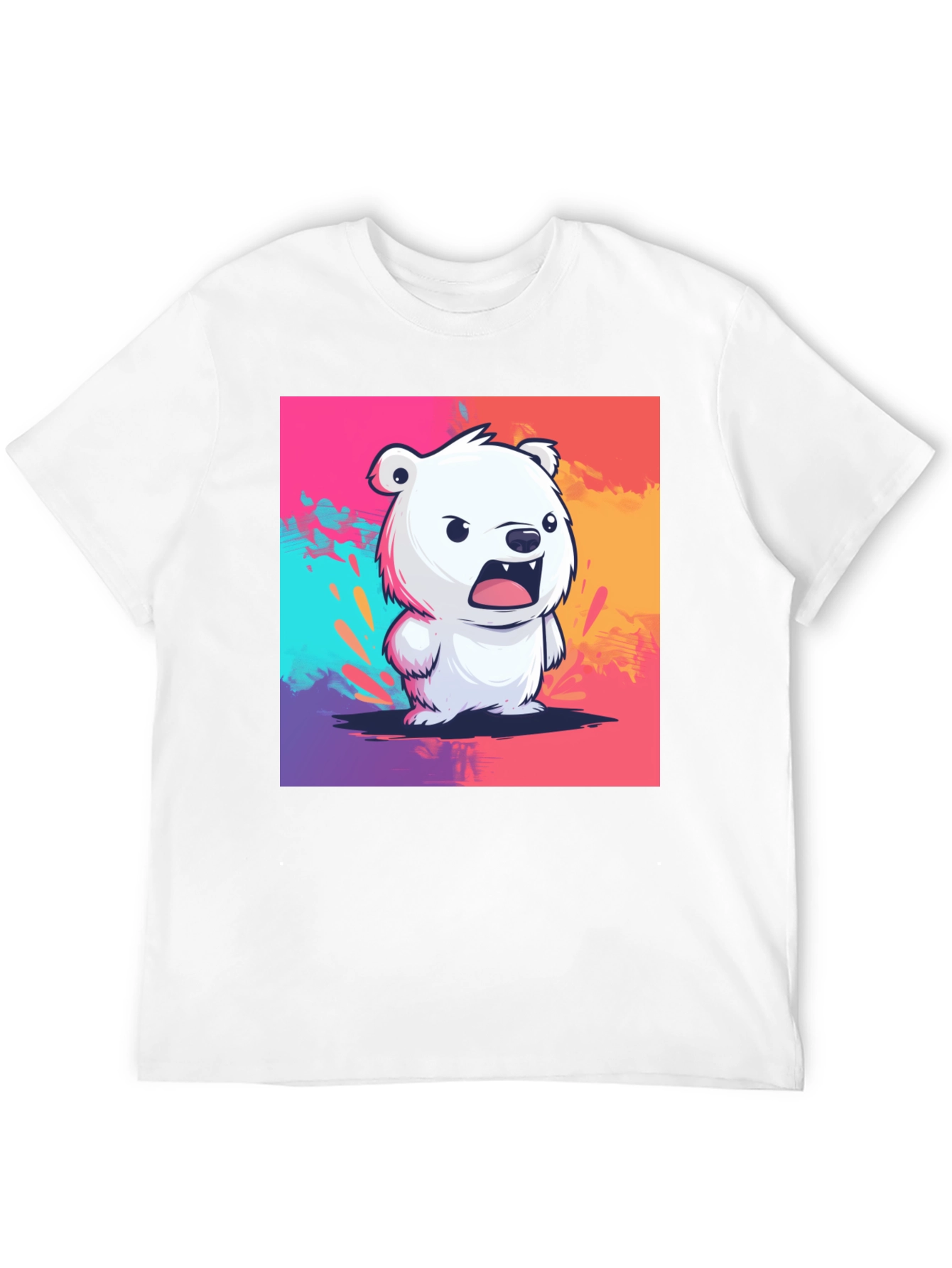 Cartoon Bear Graphic Tee - Black Casual T-Shirt