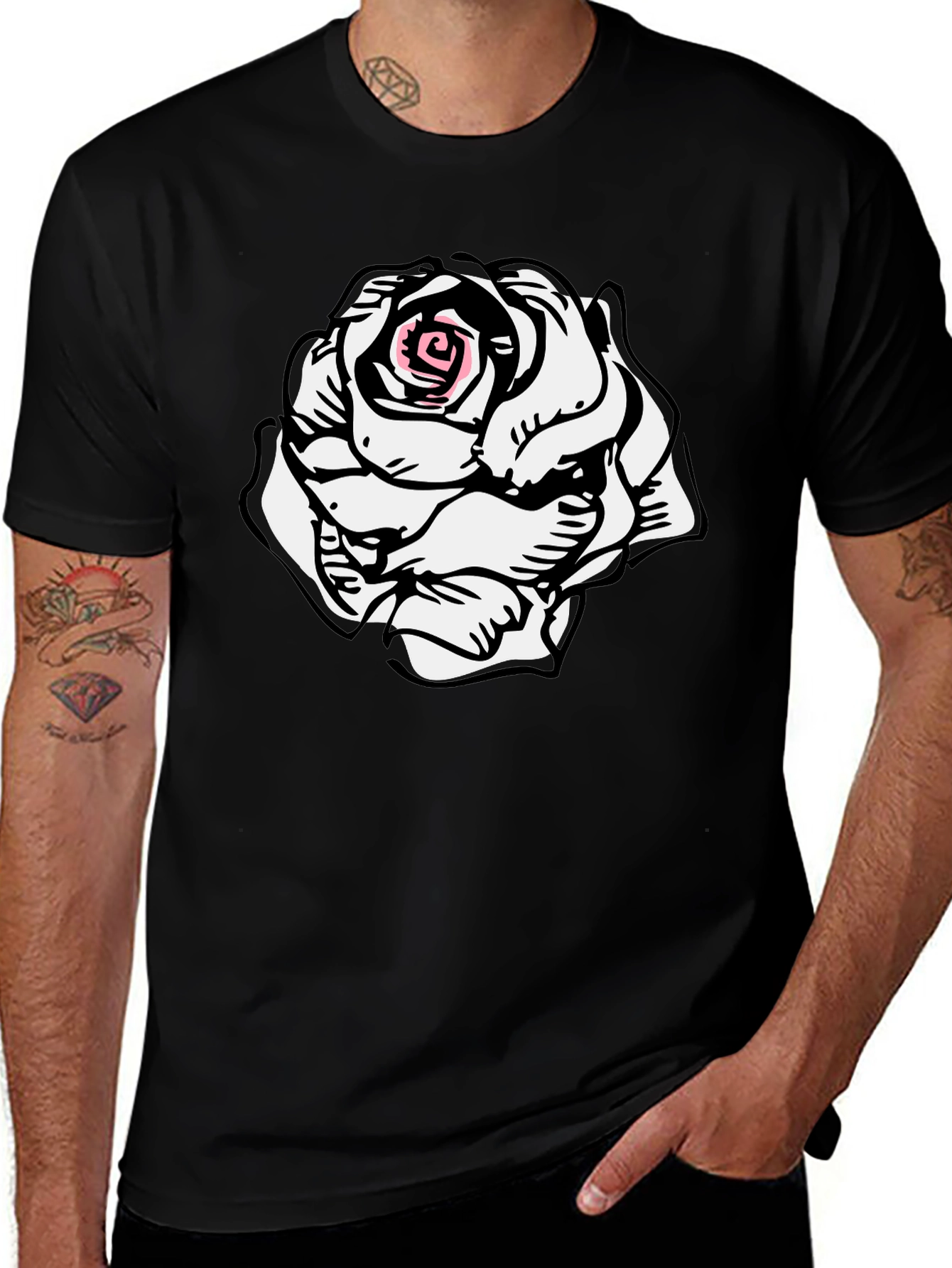 Black Rose Graphic Tee - Unique Floral Design