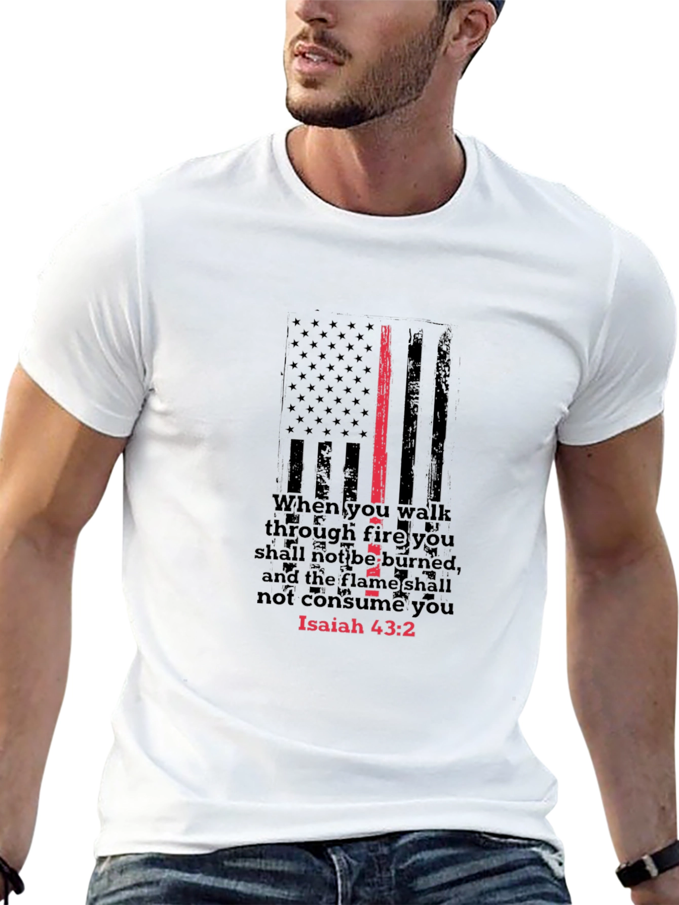 Isaiah 43:2 Thin Red Line Firefighter T-Shirt