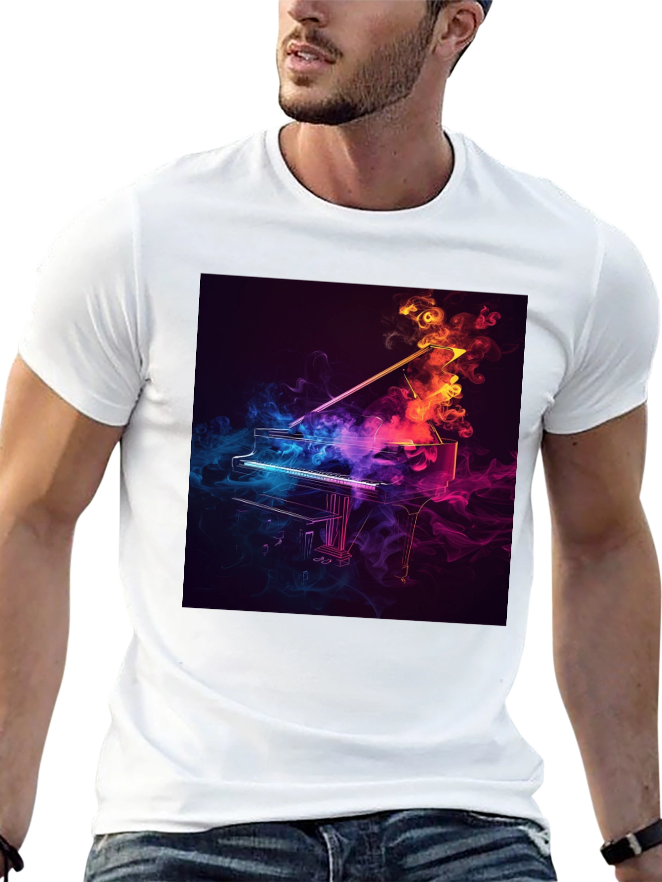 Piano Smoke Design Black T-Shirt