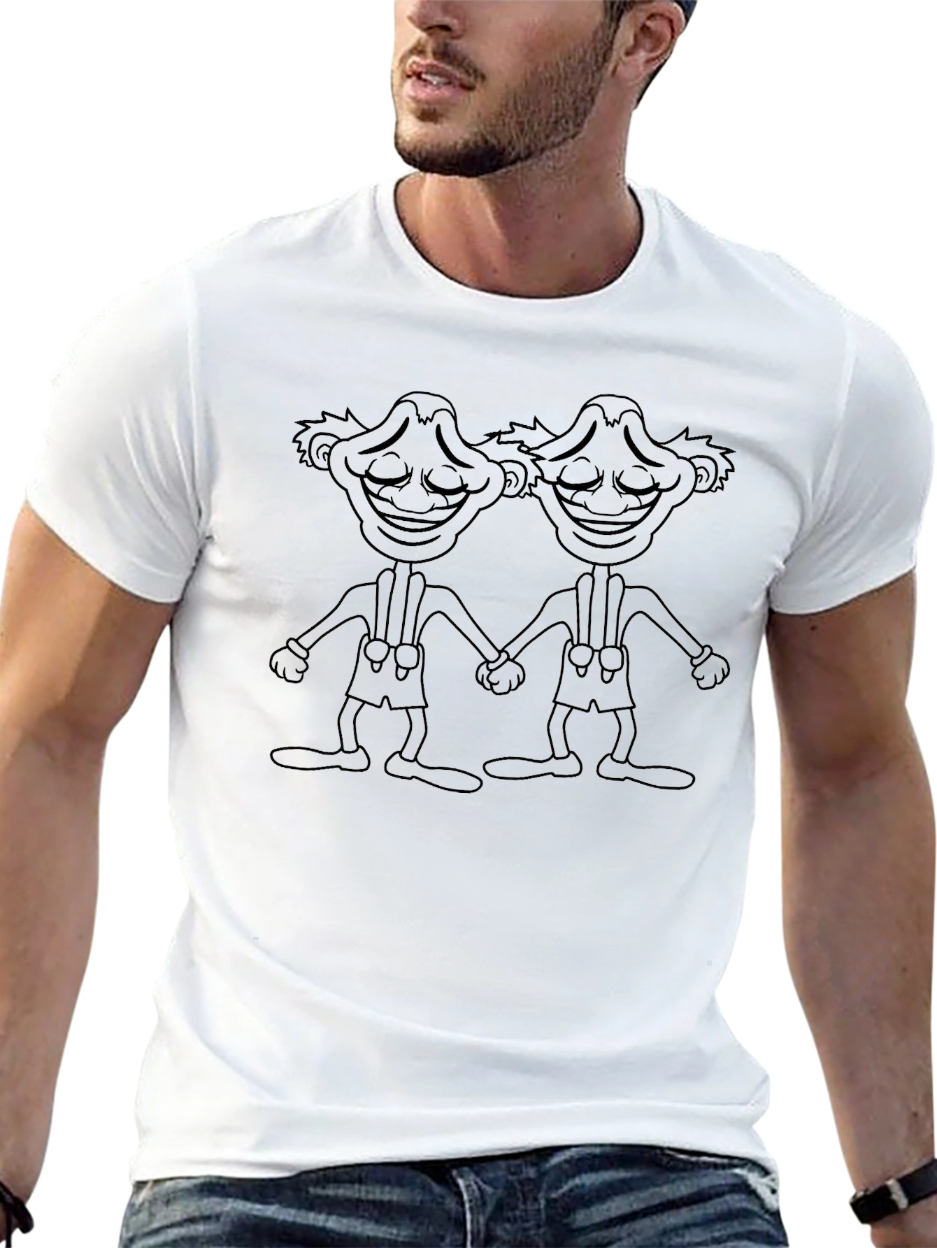 Black T-Shirt with Two Cartoon Figures