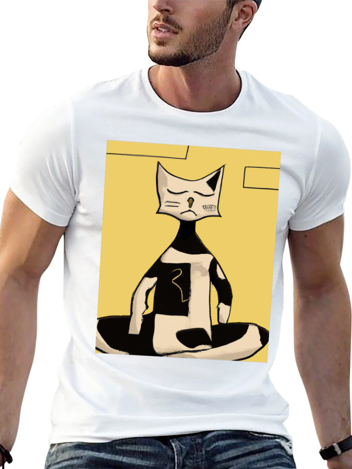 Abstract Cat Graphic Tee - Black