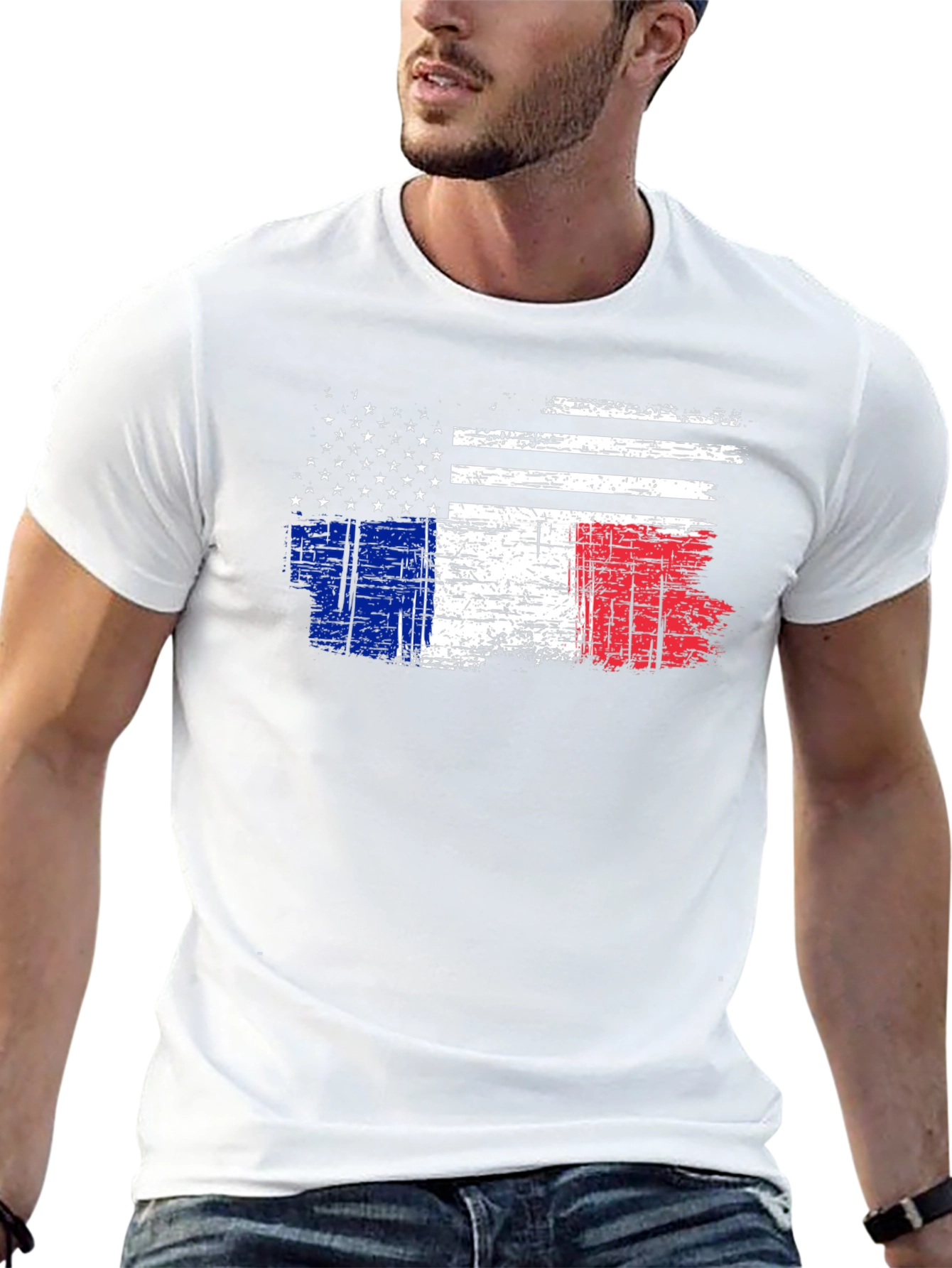 USA & France Flag Graphic Black T-Shirt