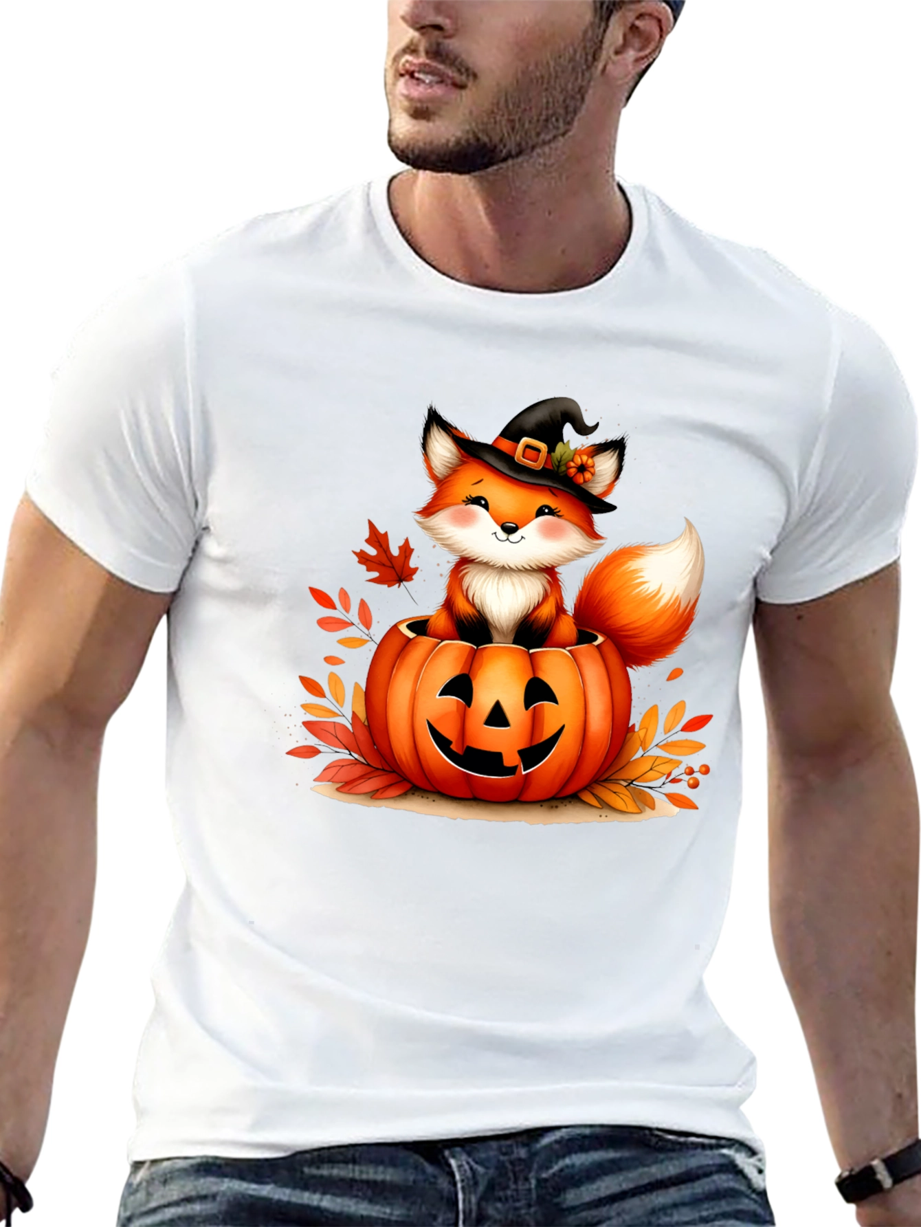 Halloween Fox in Pumpkin T-Shirt