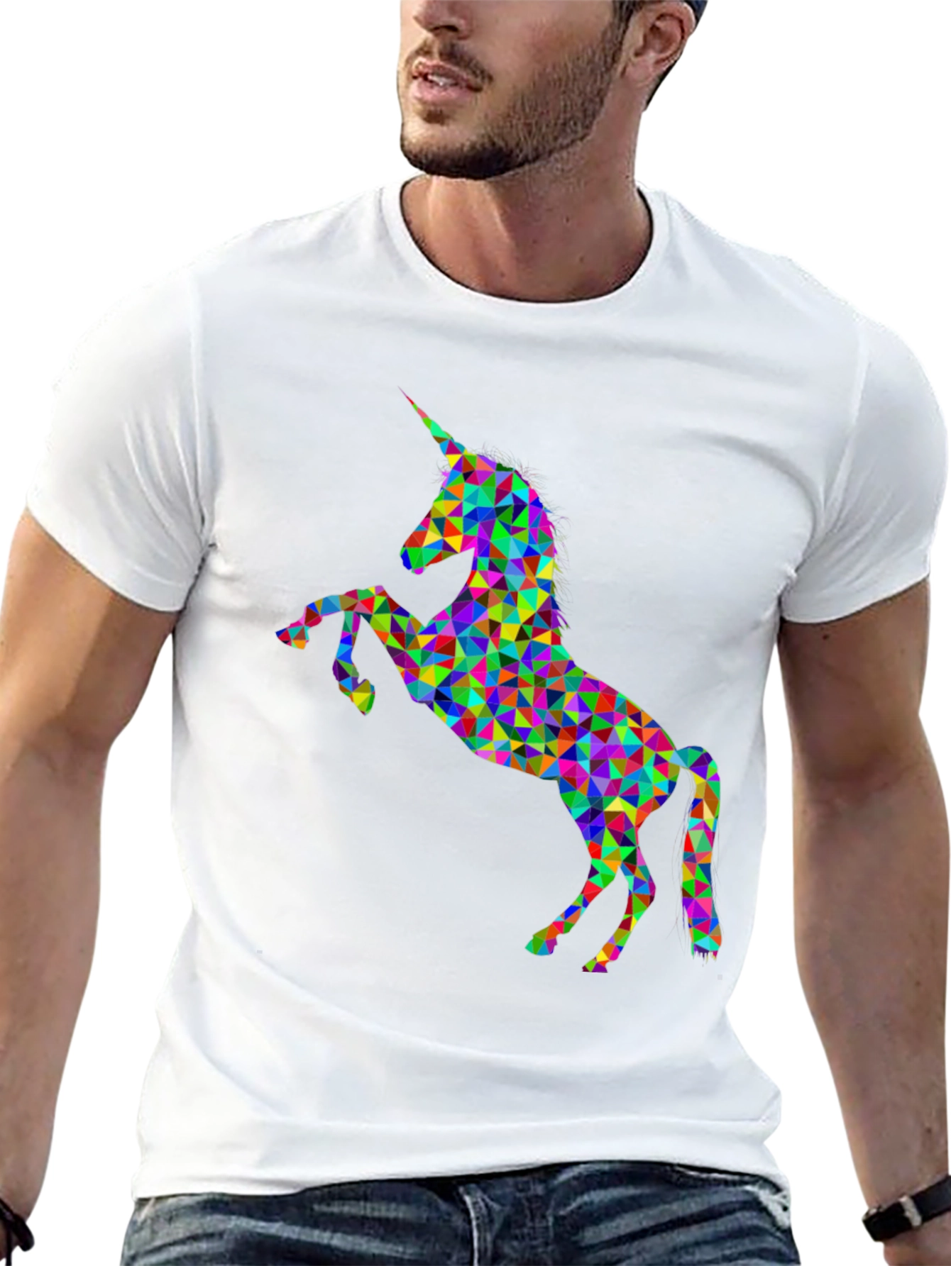 Rainbow Geometric Unicorn Graphic Tee