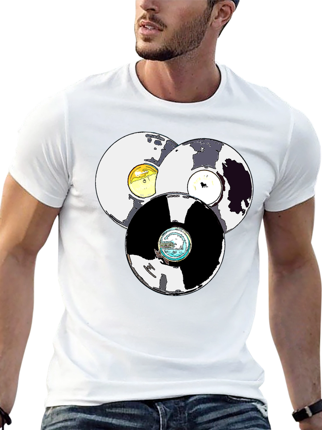 Retro Record Stack Graphic T-Shirt