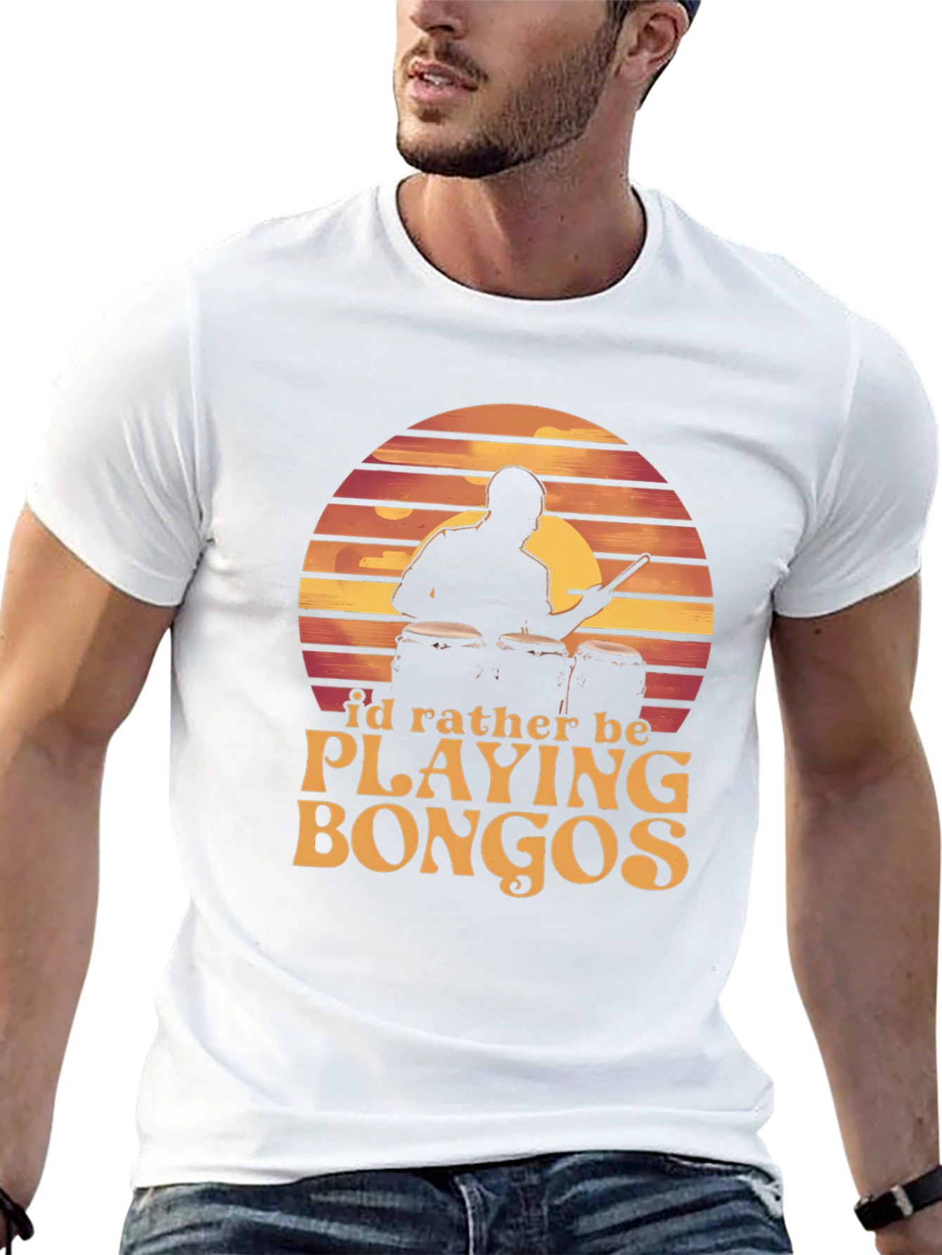 Bongo Player Graphic Tee - Sunset Drummer Shirt