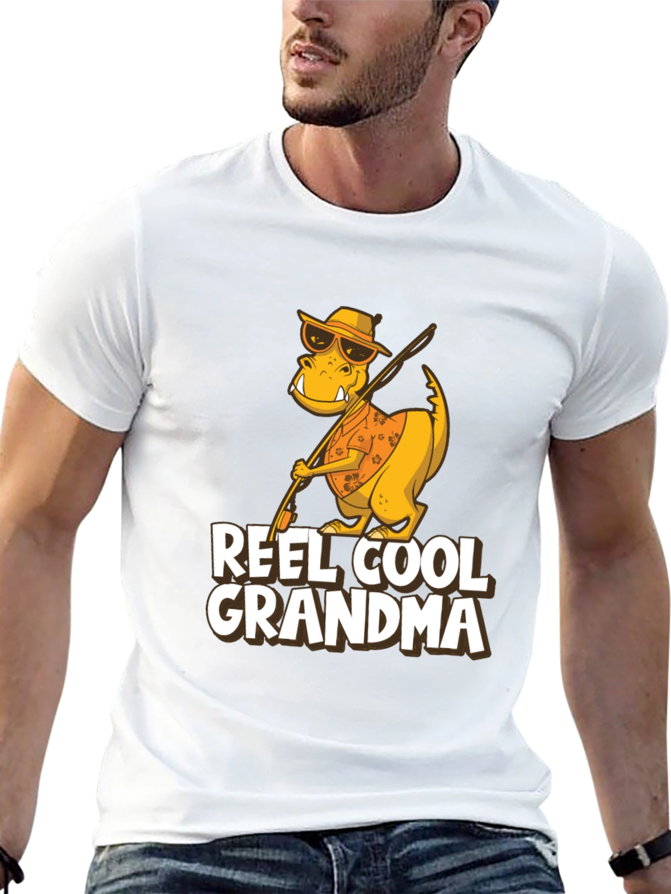 Reel Cool Grandma T-Shirt - Funny Dinosaur Fishing Tee
