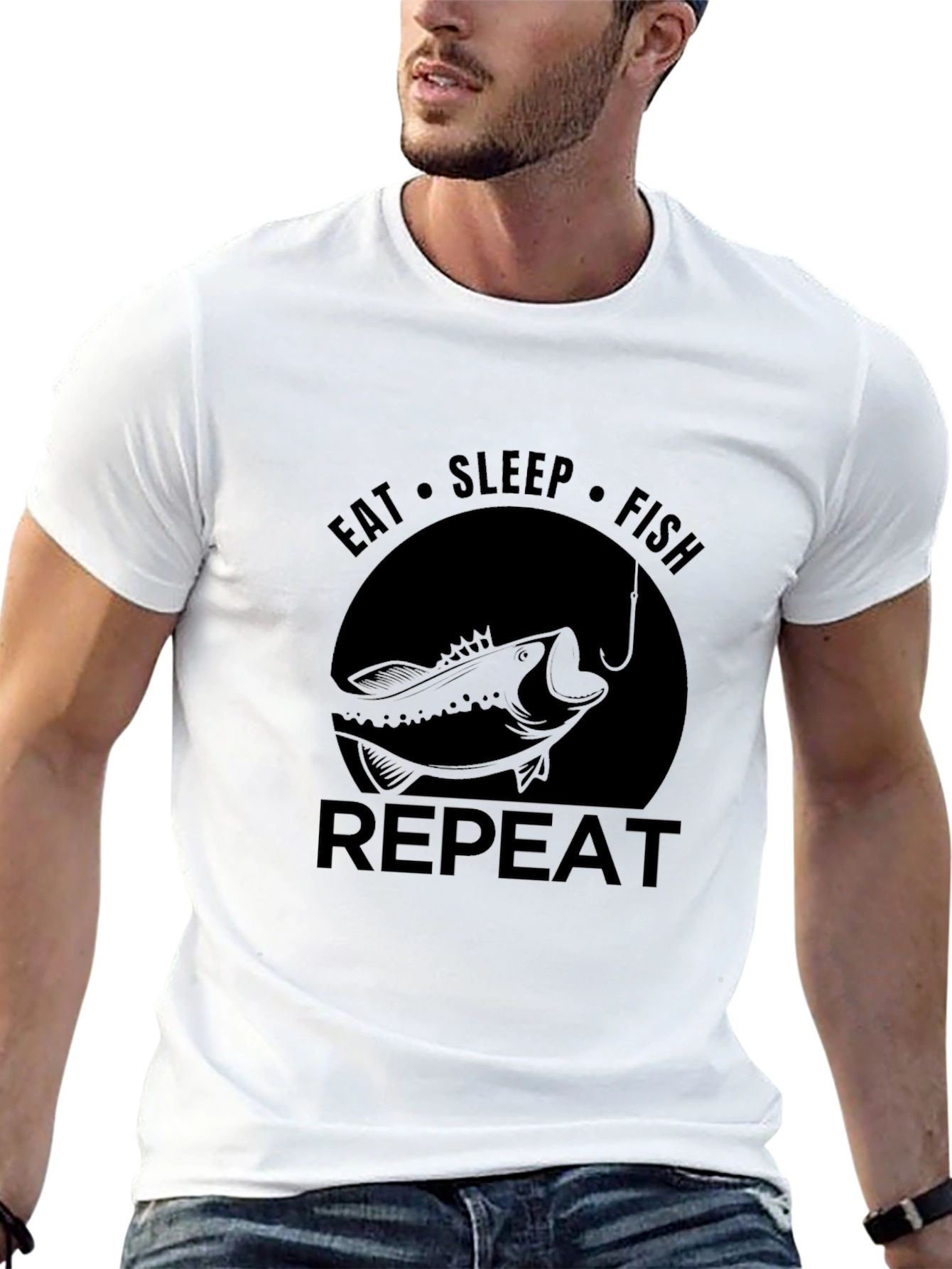 Eat Sleep Fish Repeat Black T-Shirt