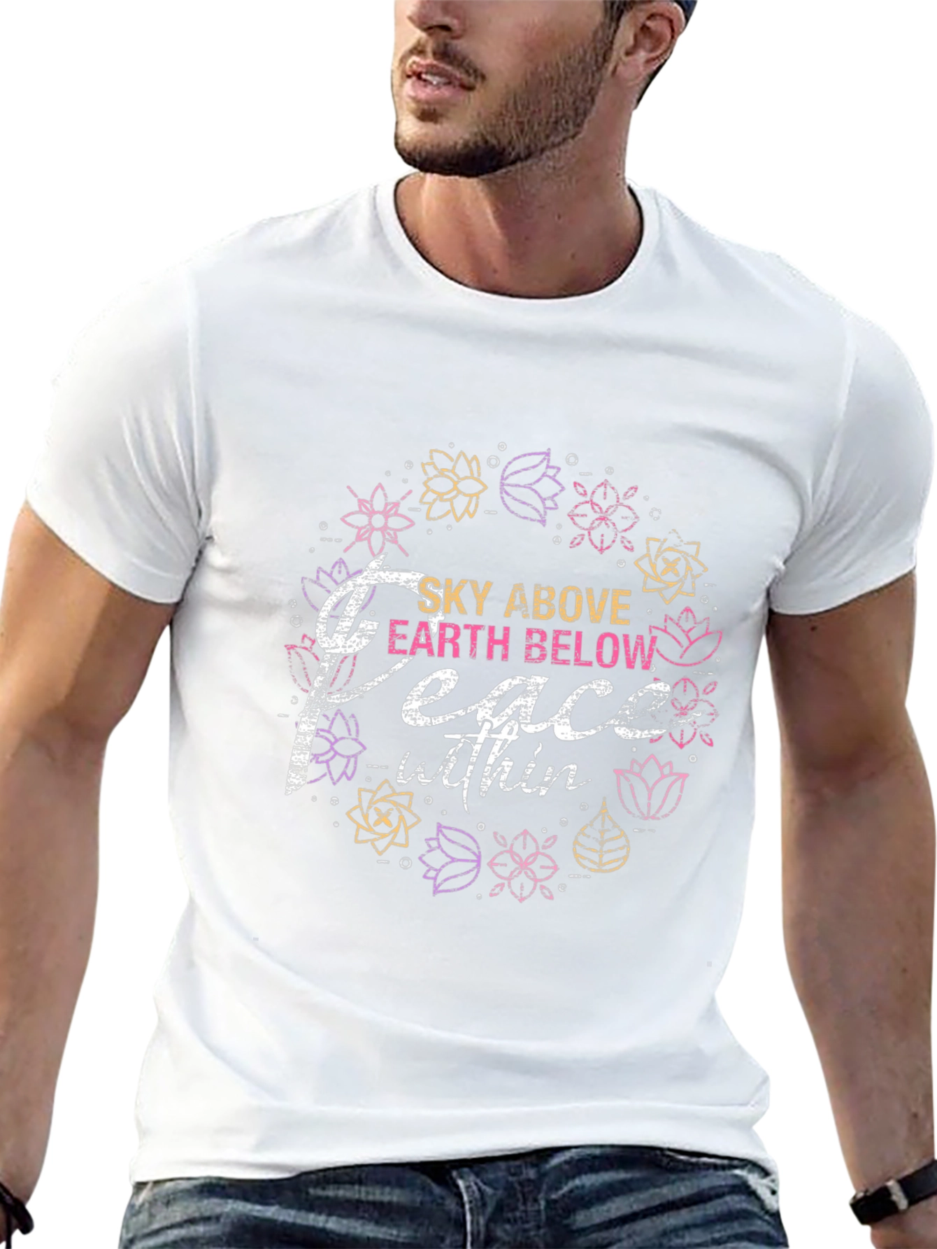 Peace Within Black T-Shirt - Floral Design