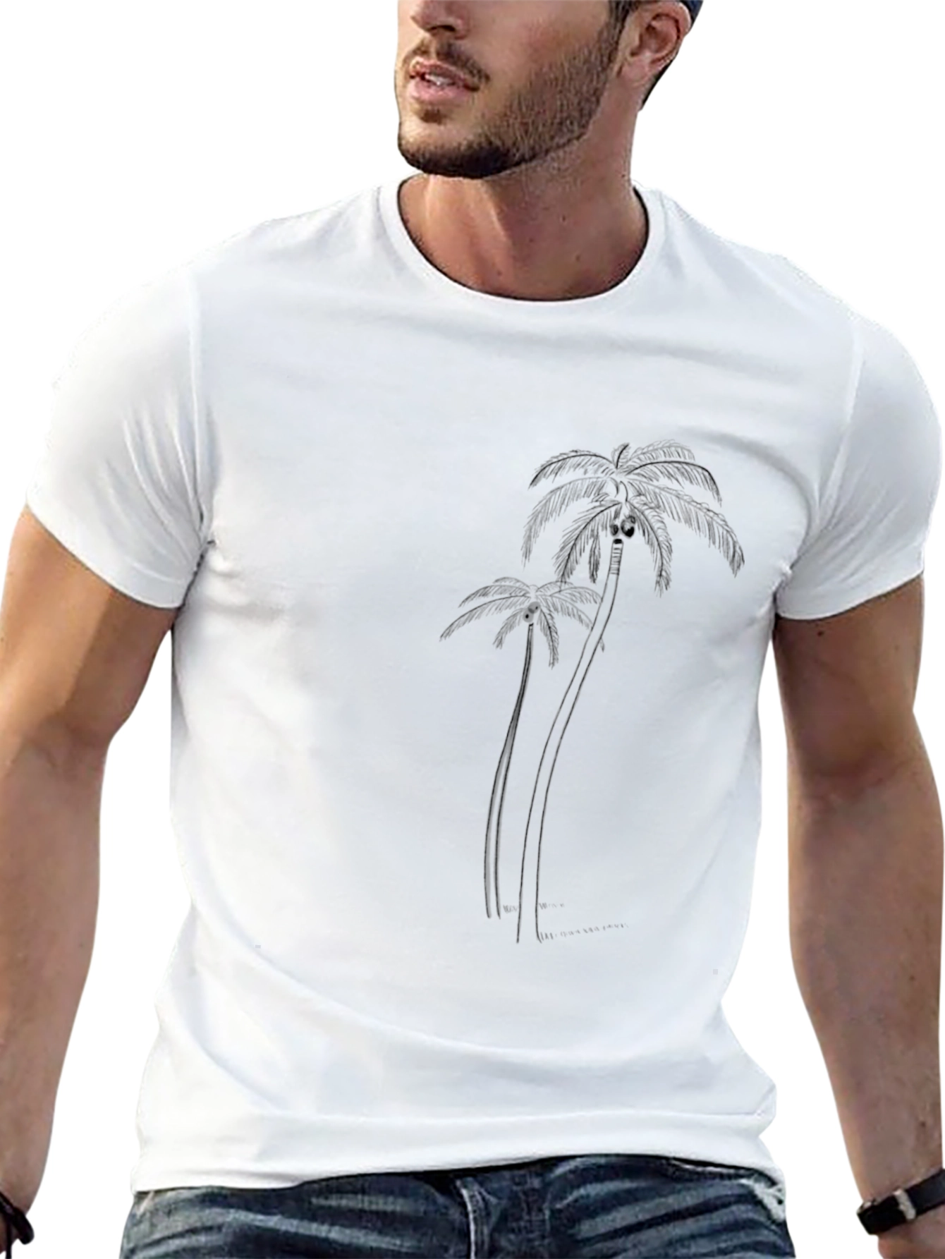 Palm Tree Graphic Tee - Black Cotton T-Shirt