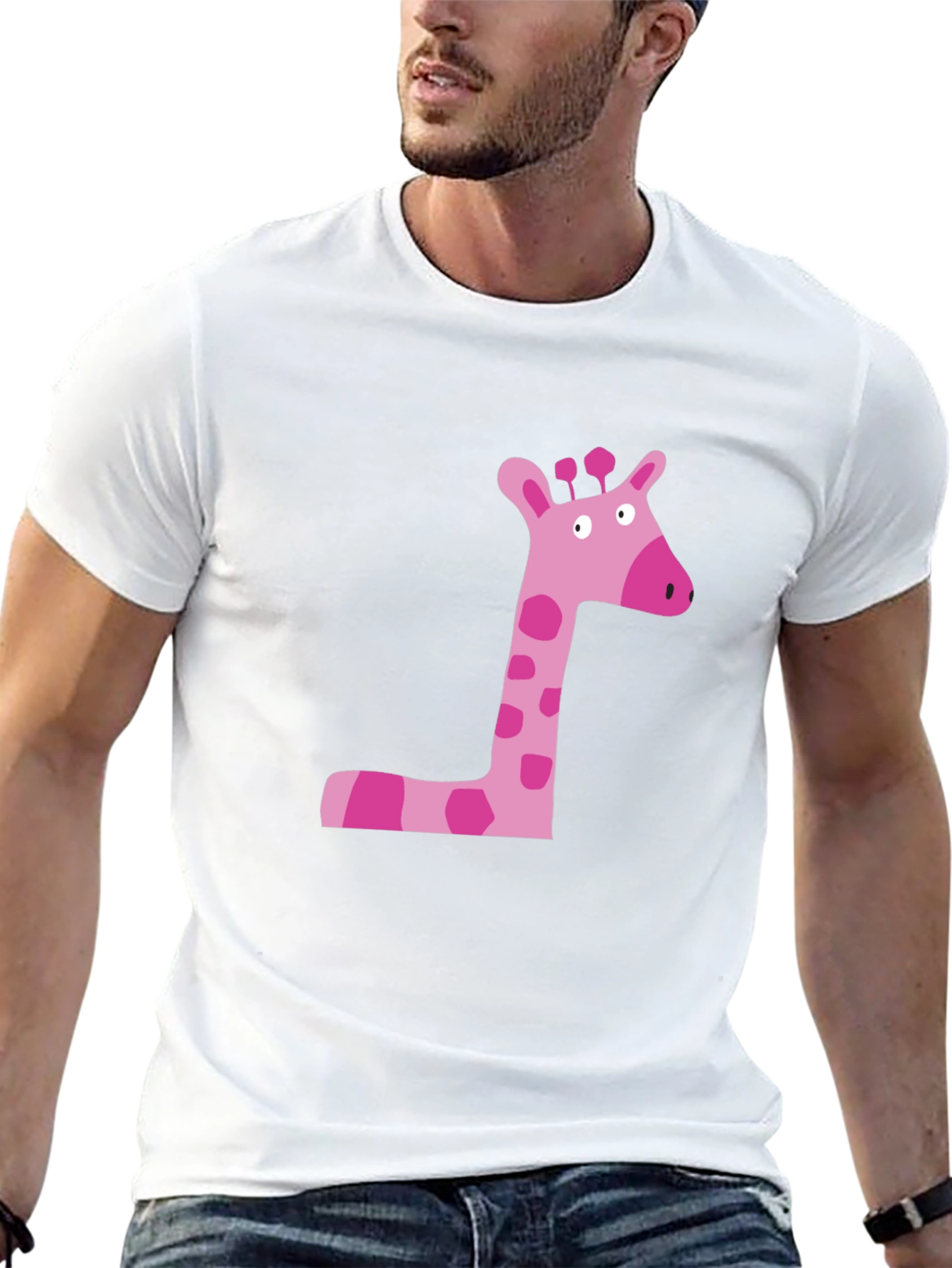 Pink Giraffe Graphic Tee - Black Cotton Shirt