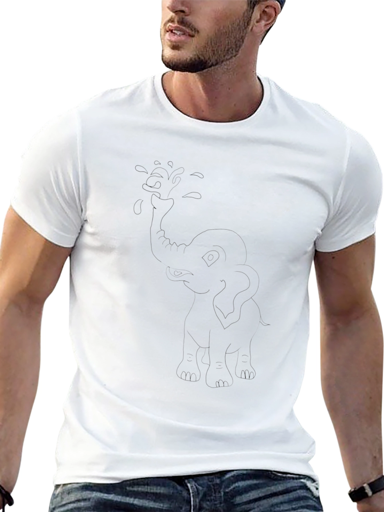 Black Elephant Outline Graphic Tee