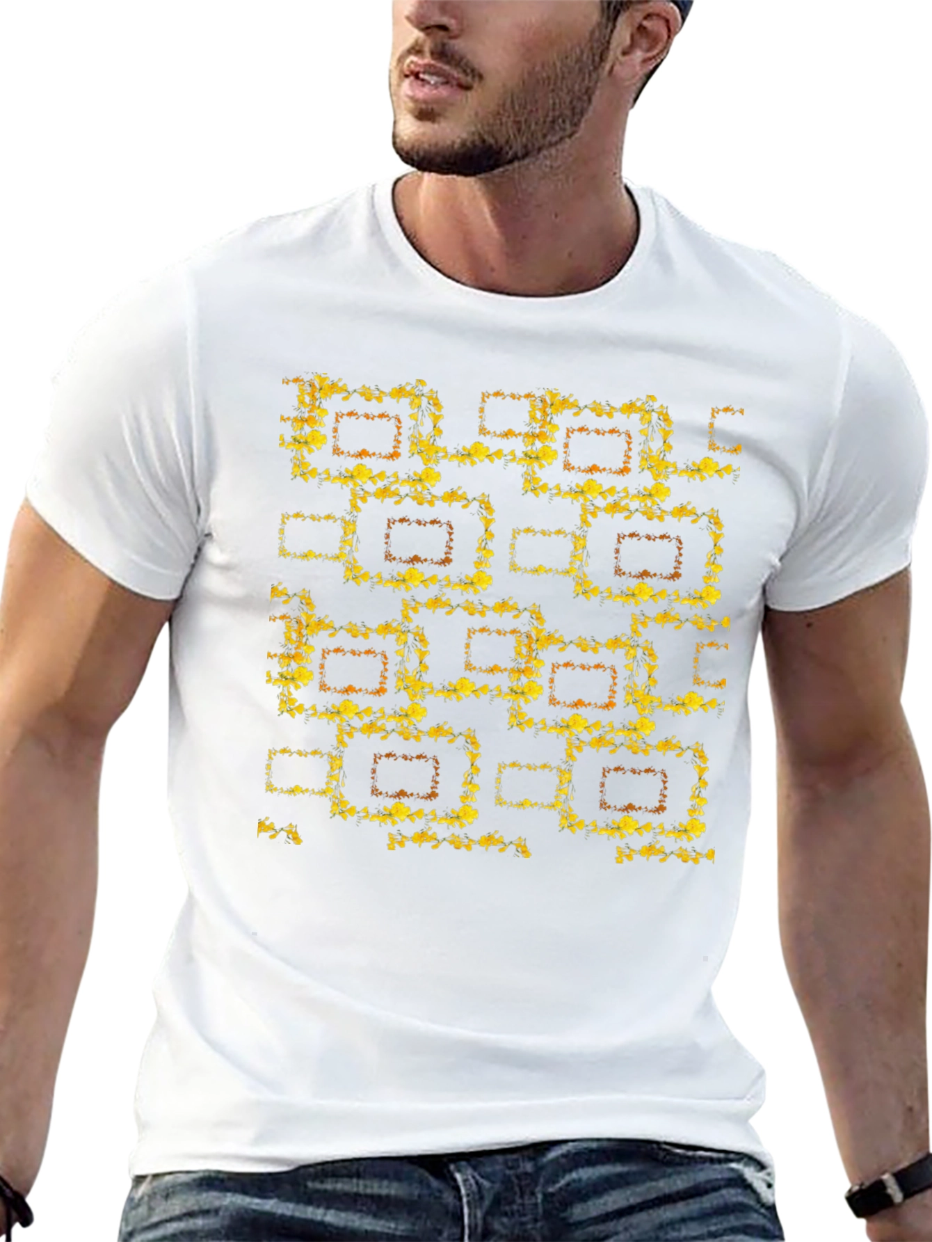 Abstract Floral Pattern Black T-Shirt