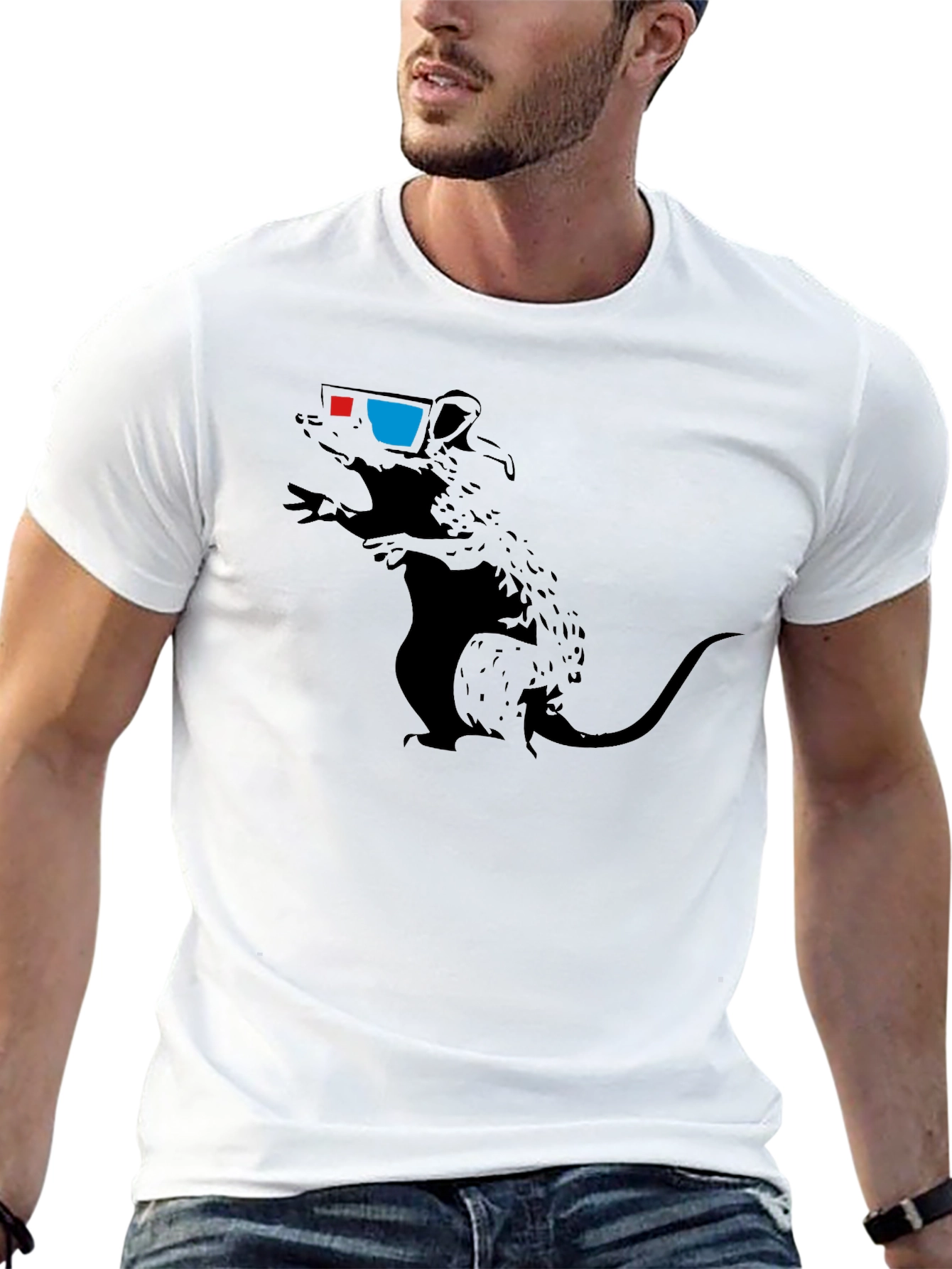Rat with 3D Glasses Graphic Tee - Black