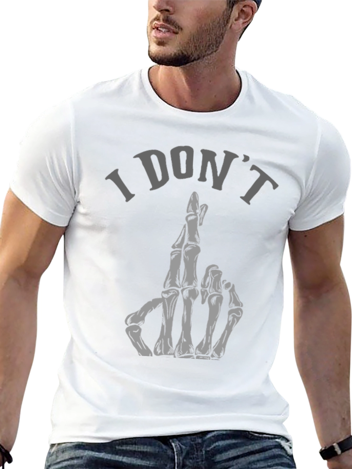 I Dont Care Skeleton Hand Graphic Tee