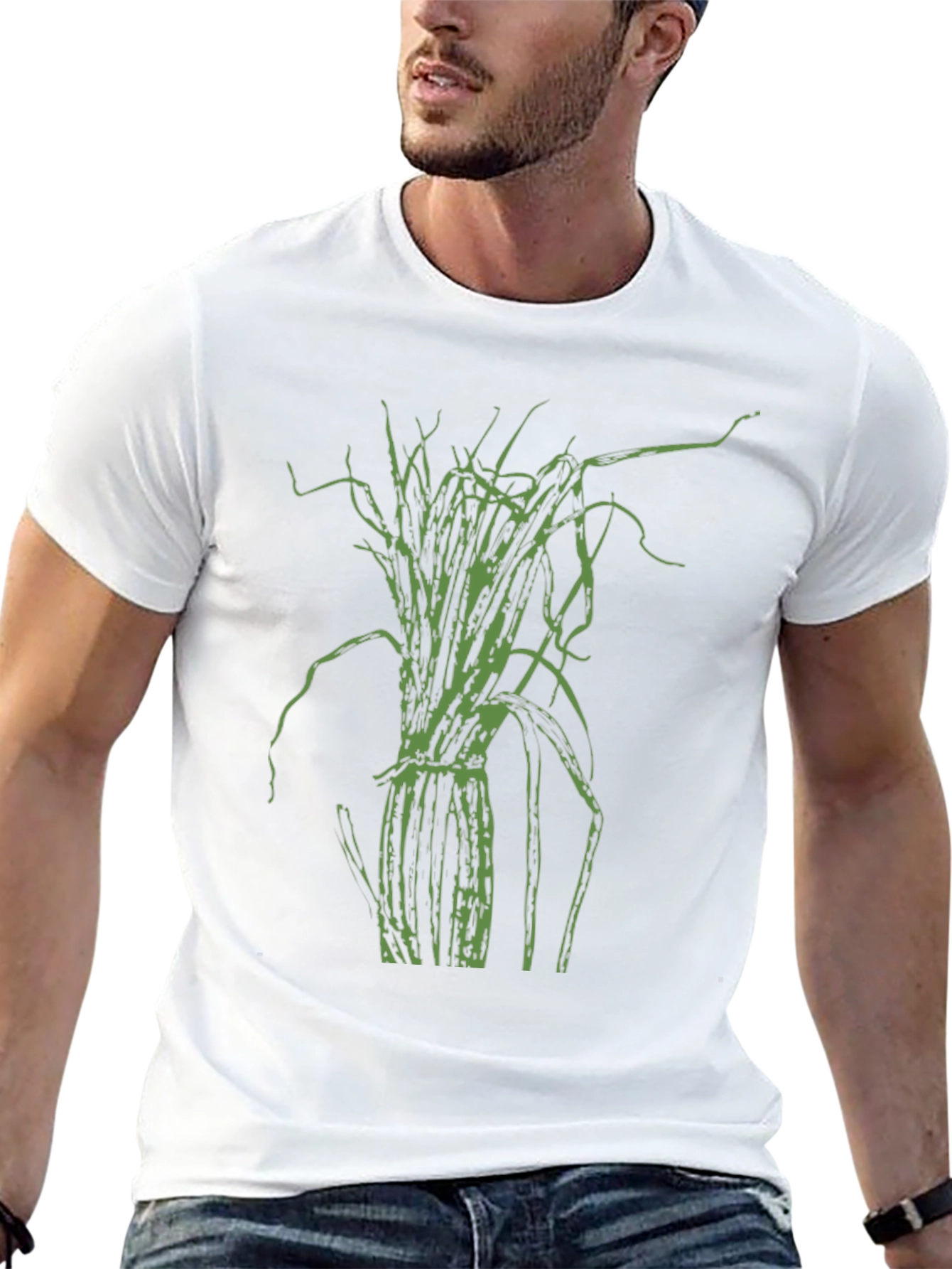 Green Plant Graphic Black T-Shirt