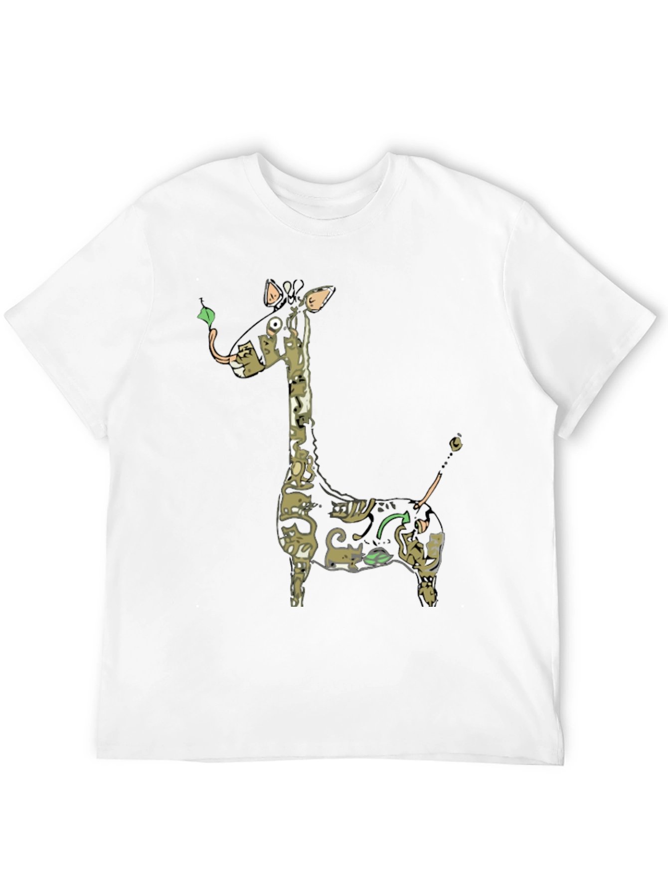 Giraffe Cat Print Black T-Shirt - Unique Animal Design