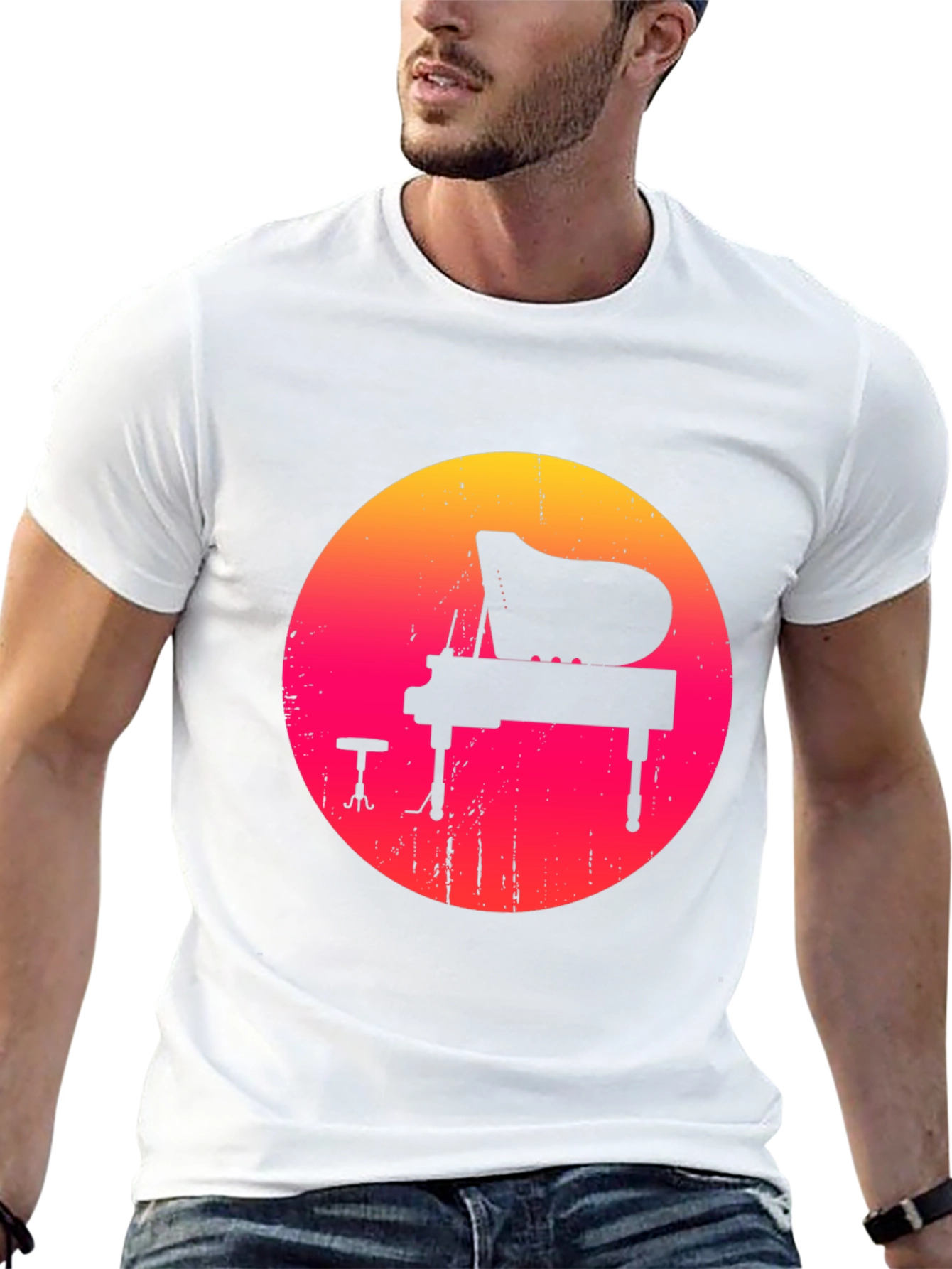 Retro Sunset Piano Graphic Tee - Black