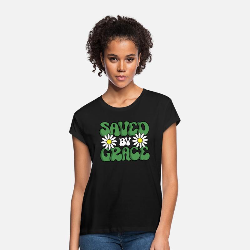 Saved By Grace Green Groovy Flower Design
