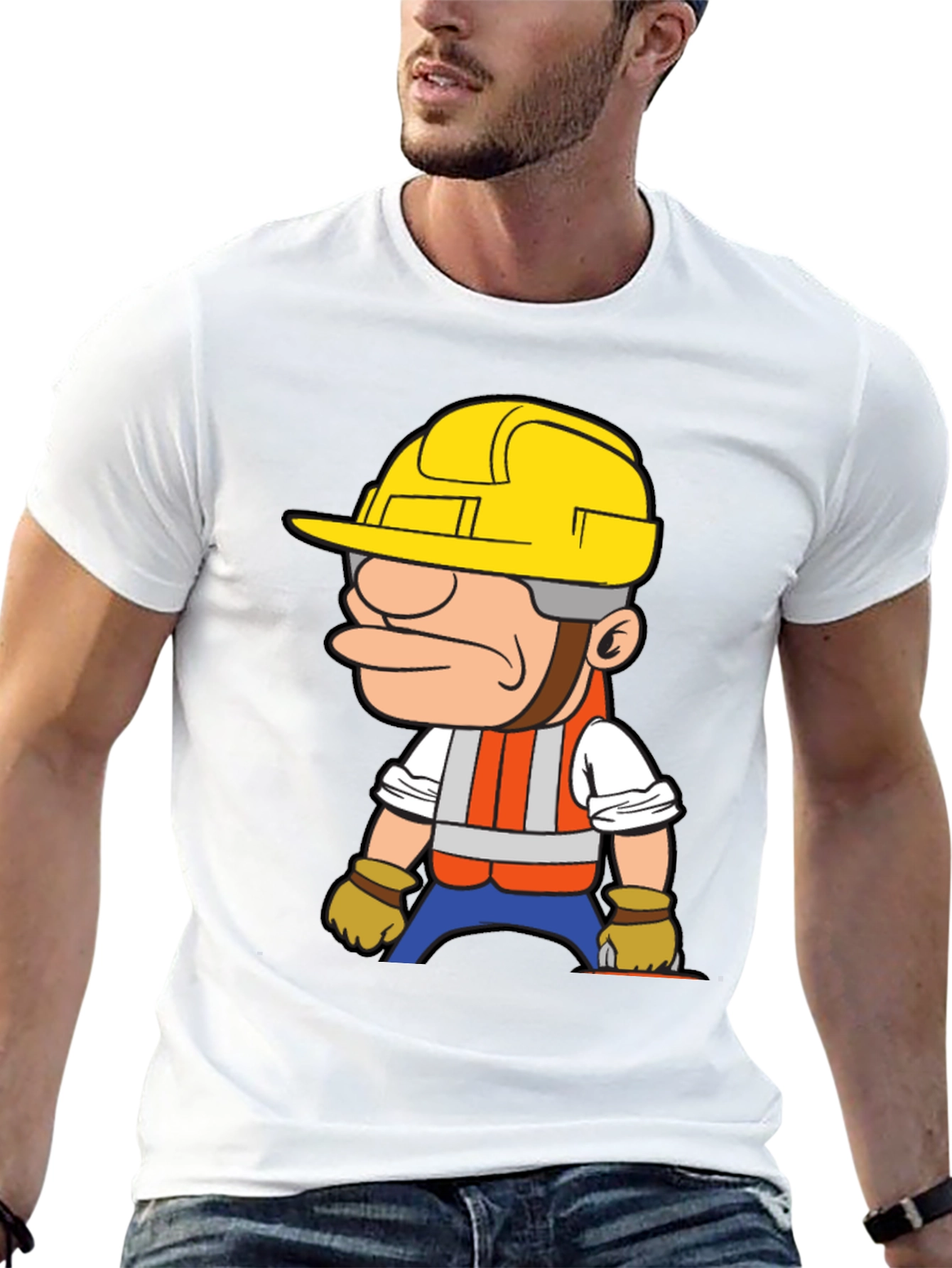 Construction Worker Cartoon Graphic T-Shirt