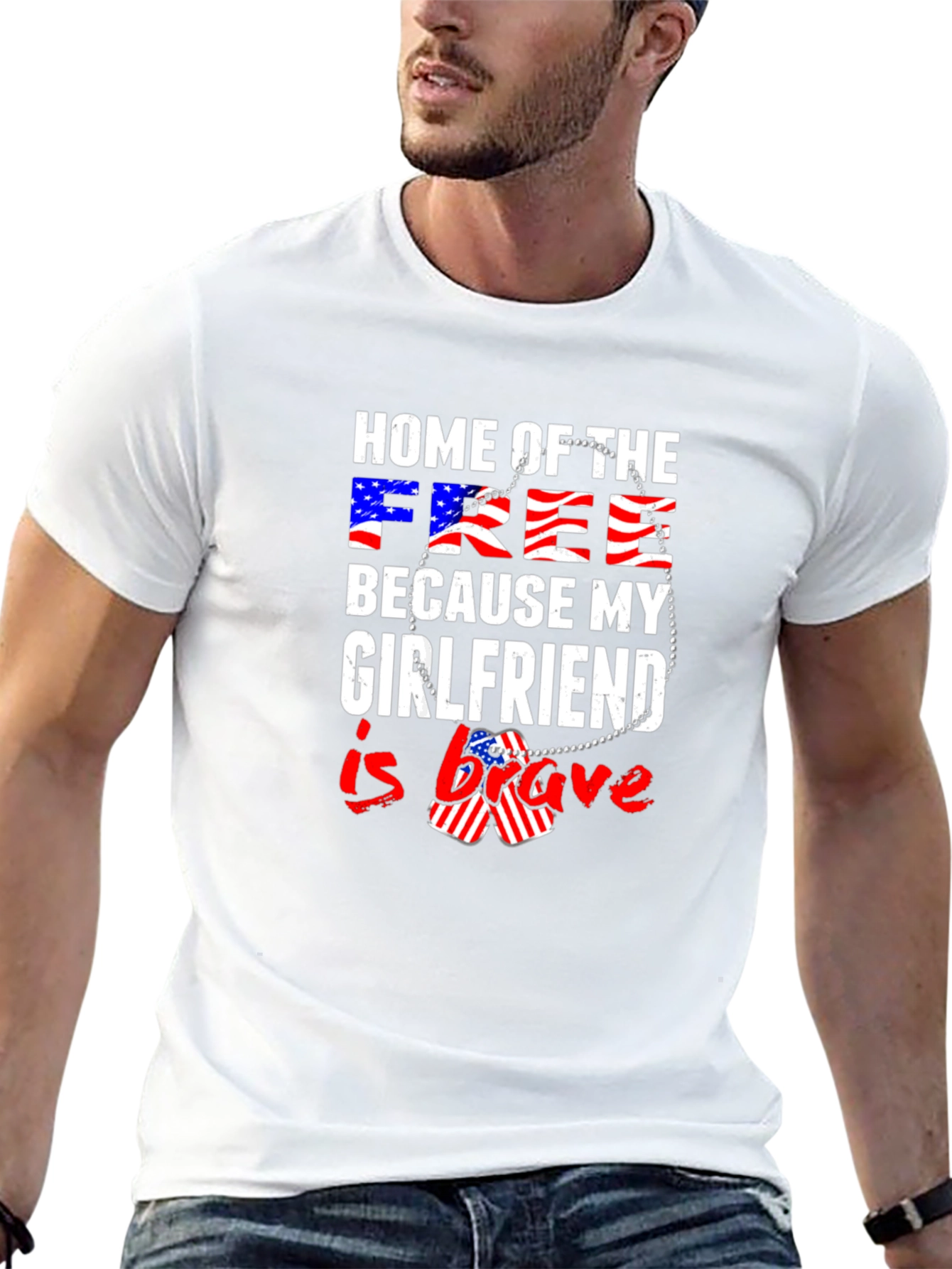 Home of The Free Girlfriend Brave Patriotic T-Shirt