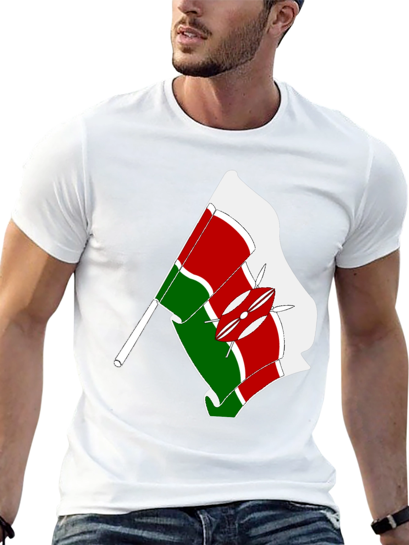 Kenya Flag Graphic Tee - Black Cotton T-Shirt