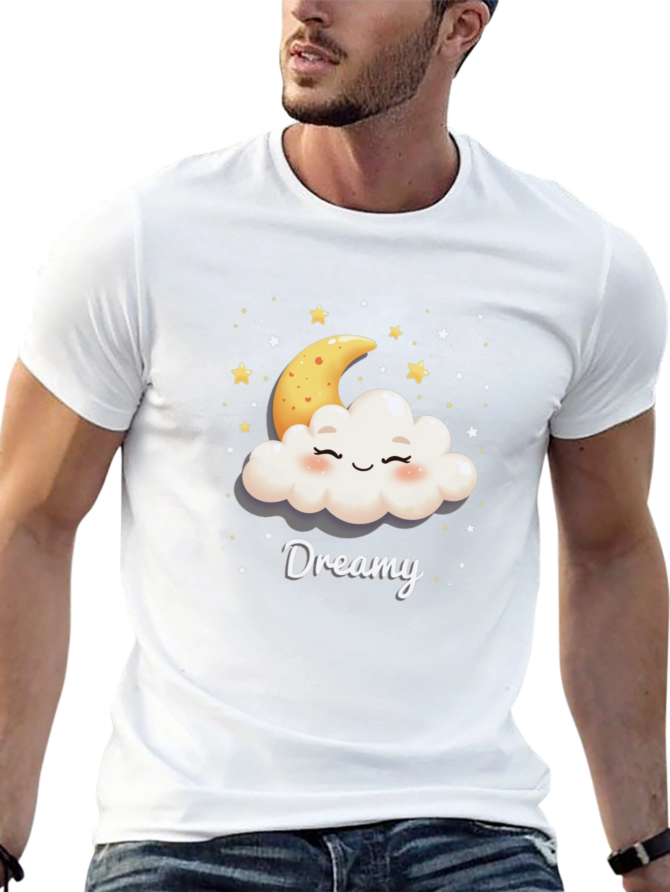 Dreamy Cloud & Moon Graphic Tee - Black Cotton